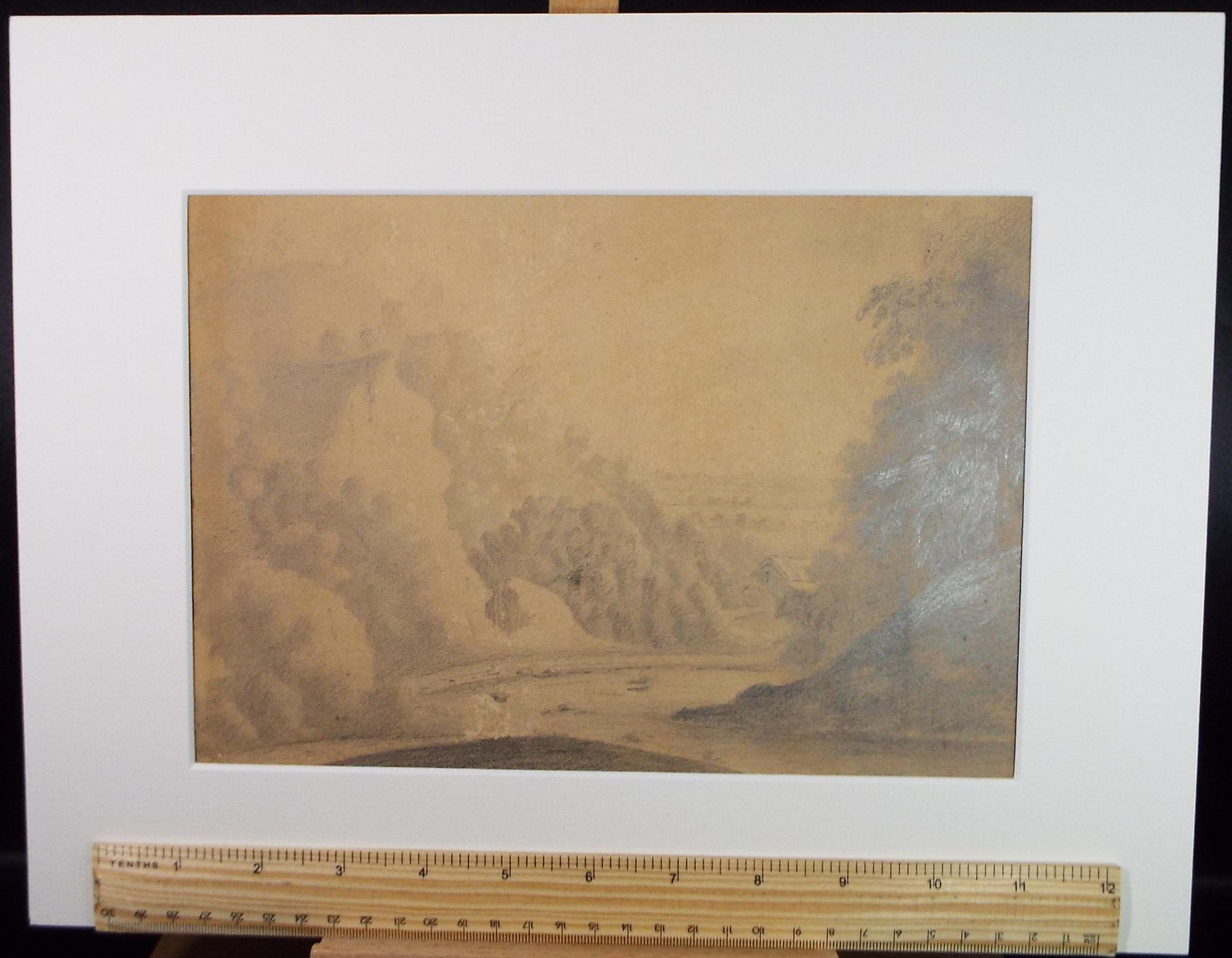 Pencil Drawing,'Farm Building in a Valley', Mid 19th Century, Unknown Artist