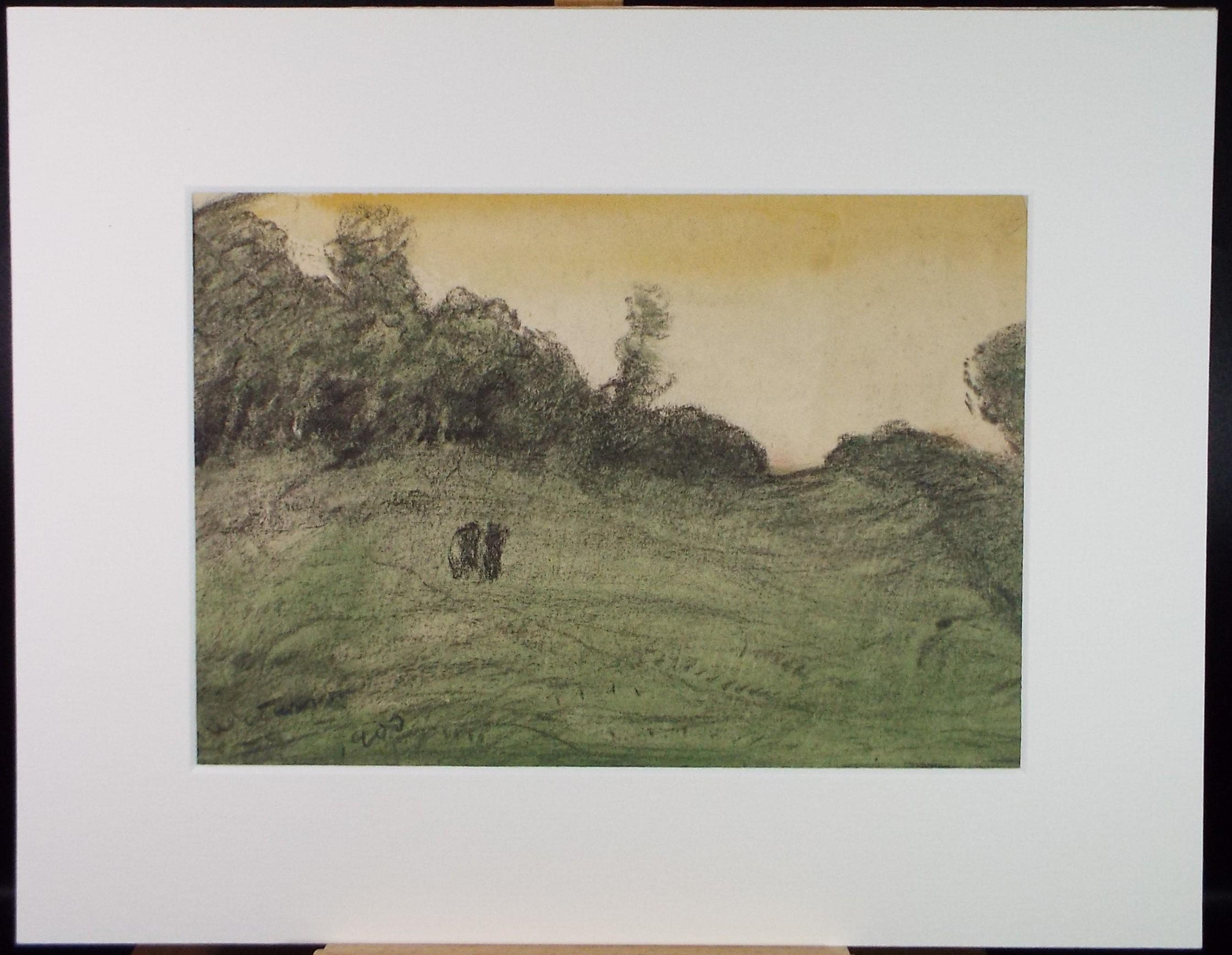 Original Pastel Drawing, 'Two Figures in a Green Landscape ', David Waterson RE FSA (1870-1954) Dated 1900