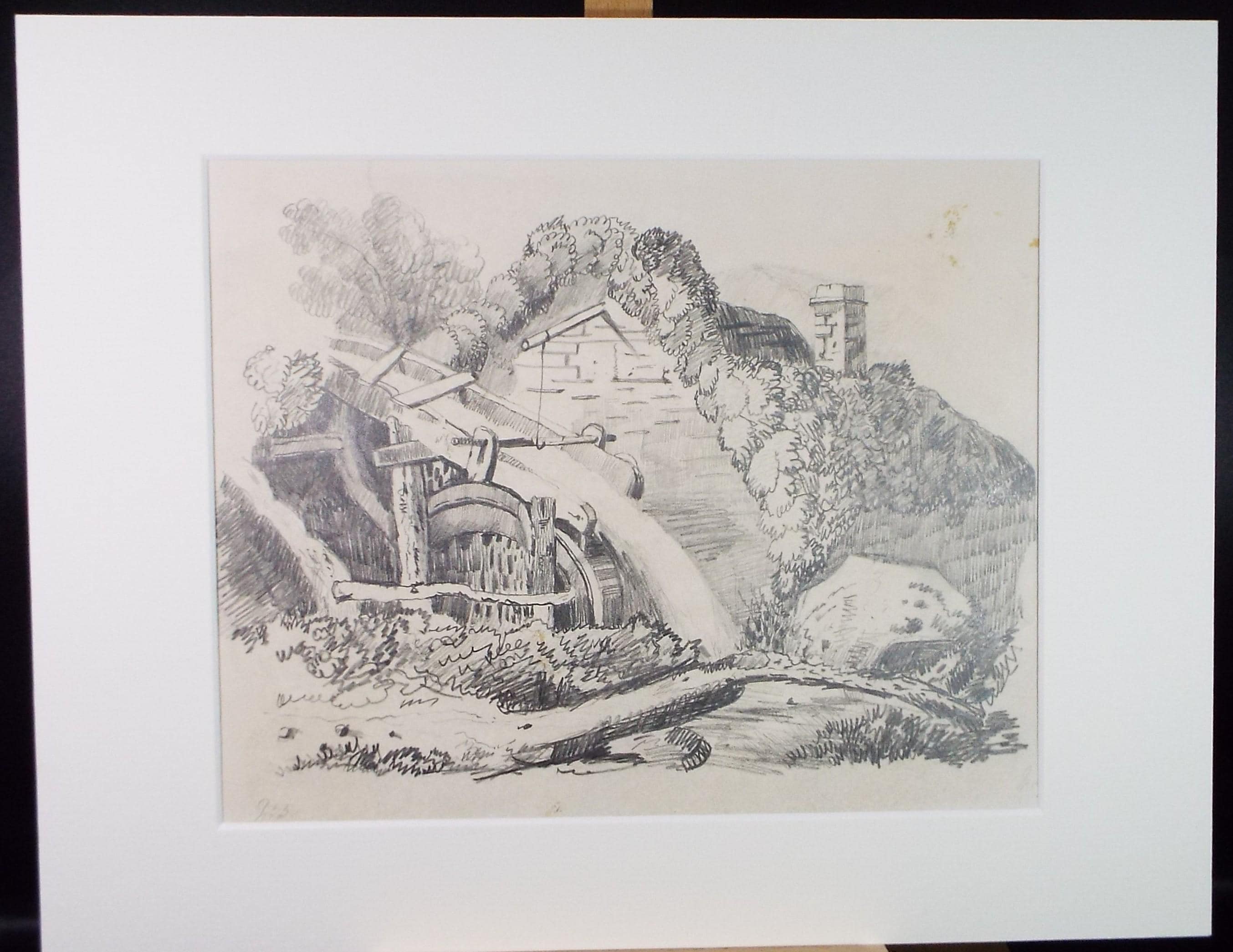 Original Pencil Drawing, 'The Watermill', Late 19th Century, unsigned