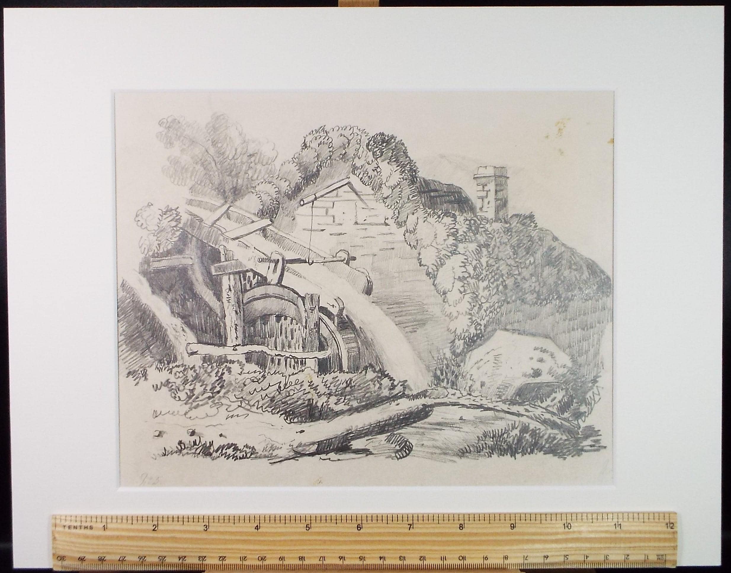 Original Pencil Drawing, 'The Watermill', Late 19th Century, unsigned