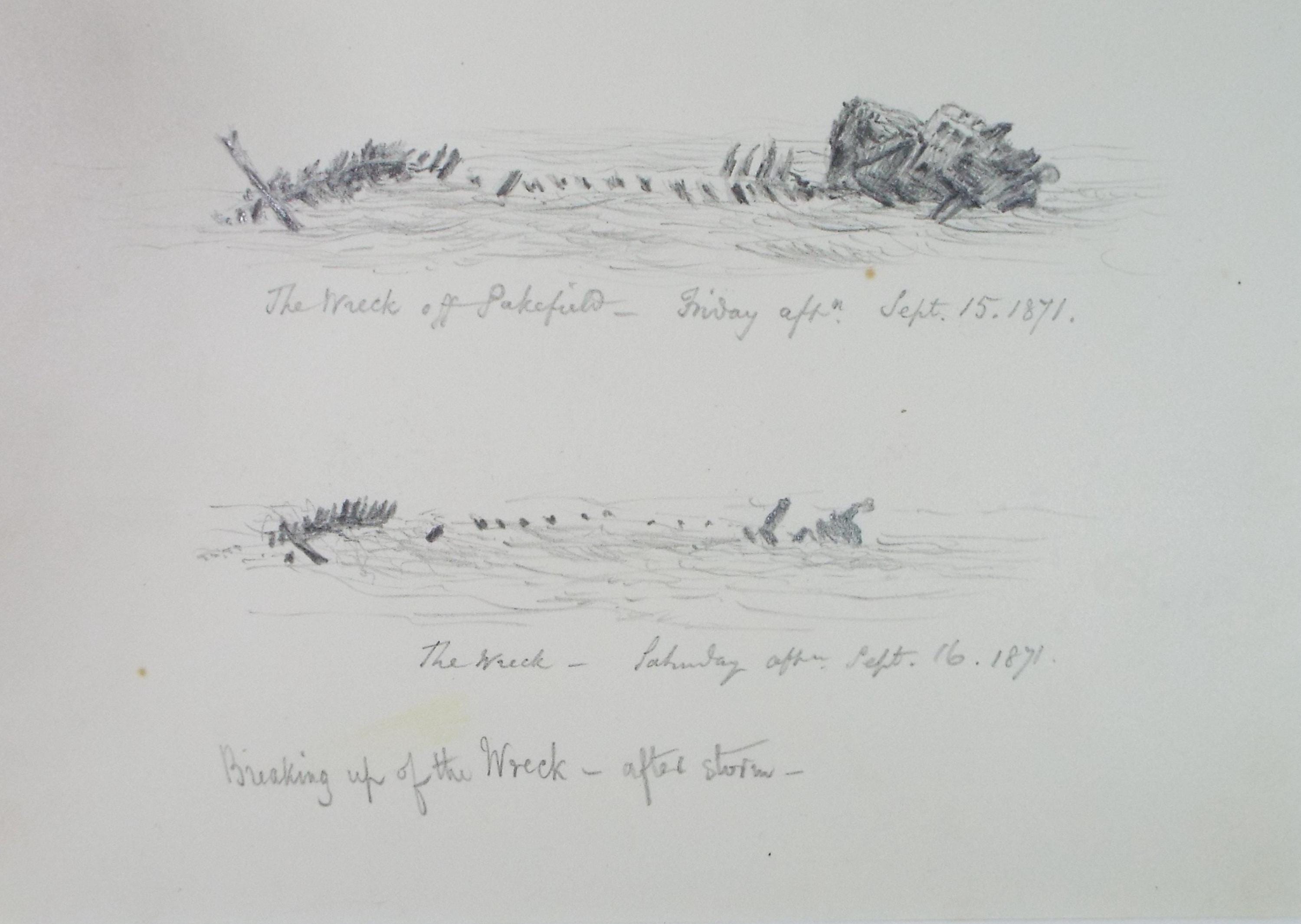 Original Pencil Drawing 'Breaking of the wreck after the storm', Dated 1871, William Brenchley Rye (1818-1901)