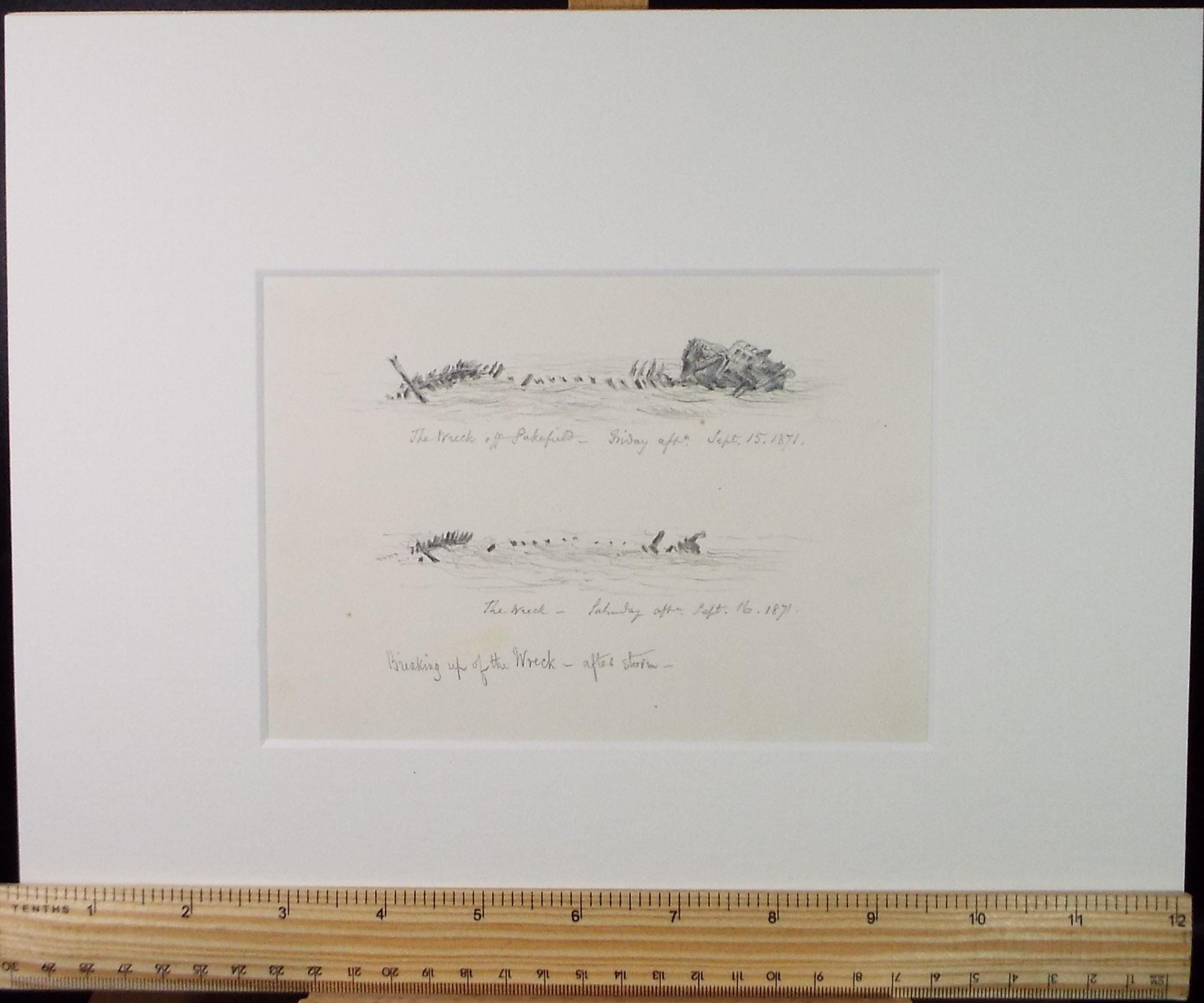 Original Pencil Drawing 'Breaking of the wreck after the storm', Dated 1871, William Brenchley Rye (1818-1901)