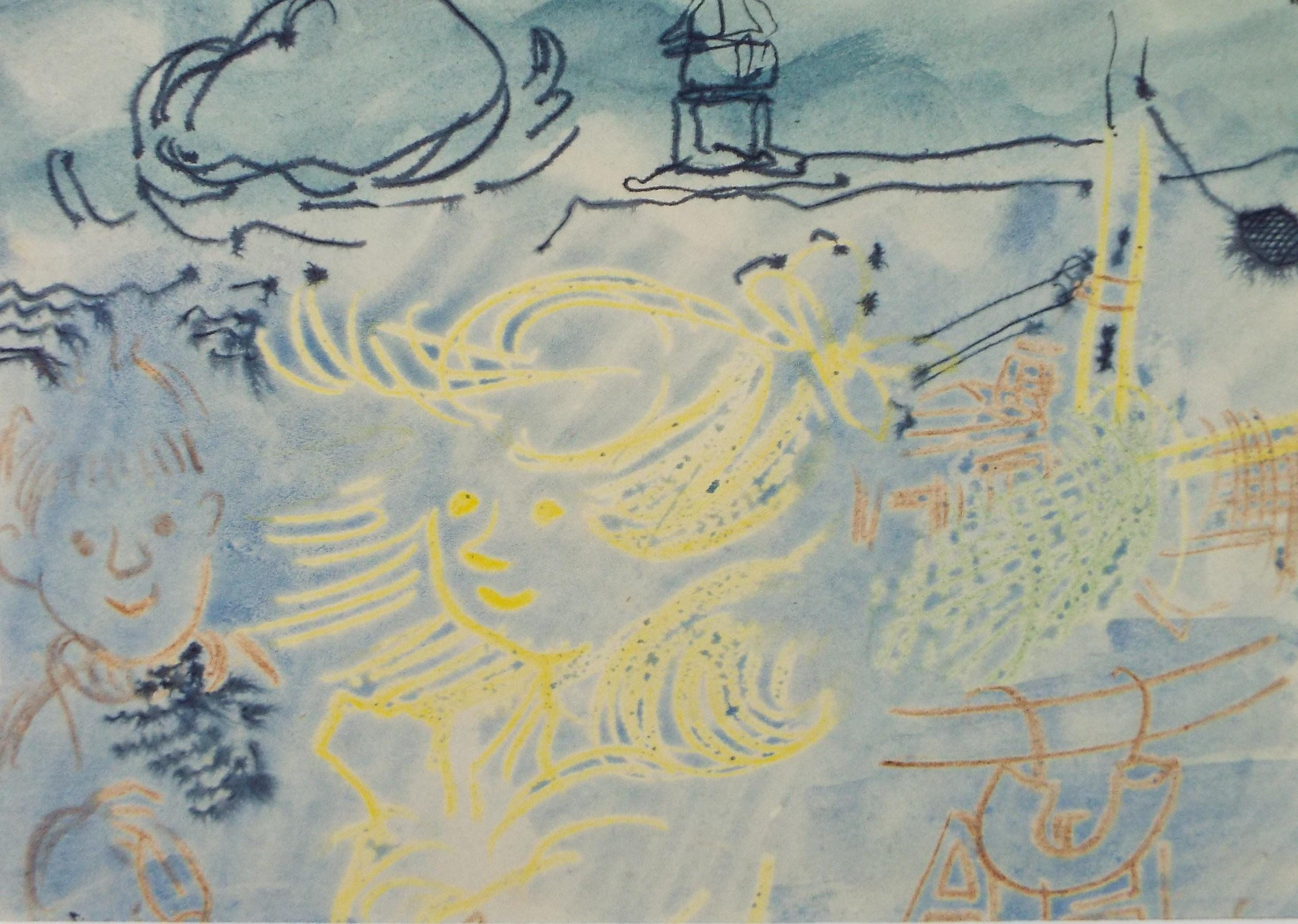 Original Watercolour, 'Figures in a Landscape', 1950's, William D Clyne (1922-1981)