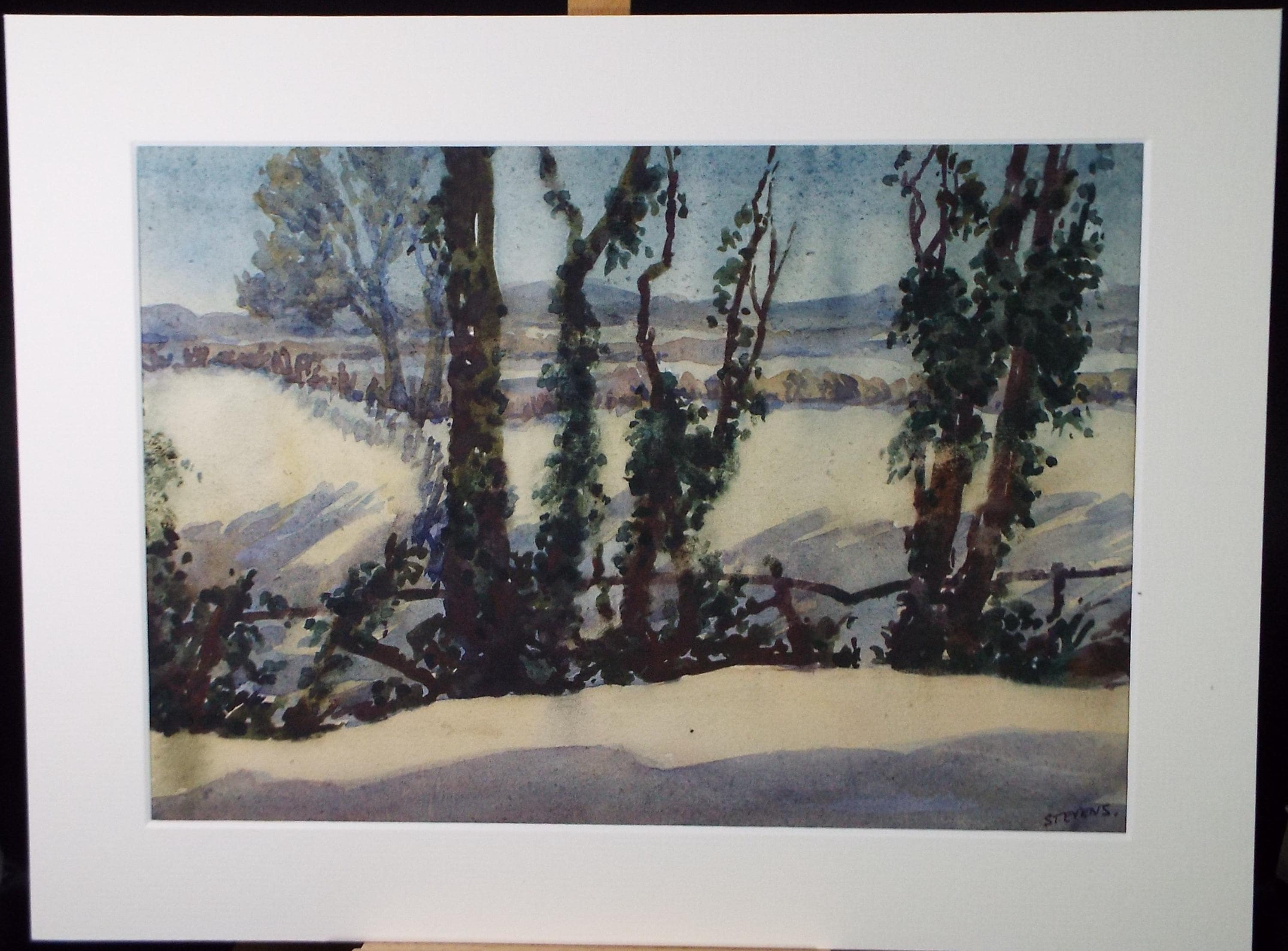Original Watercolour, 'Sunset on the snow', Henry Potter Stevens (1875-1965) Circa 1950's