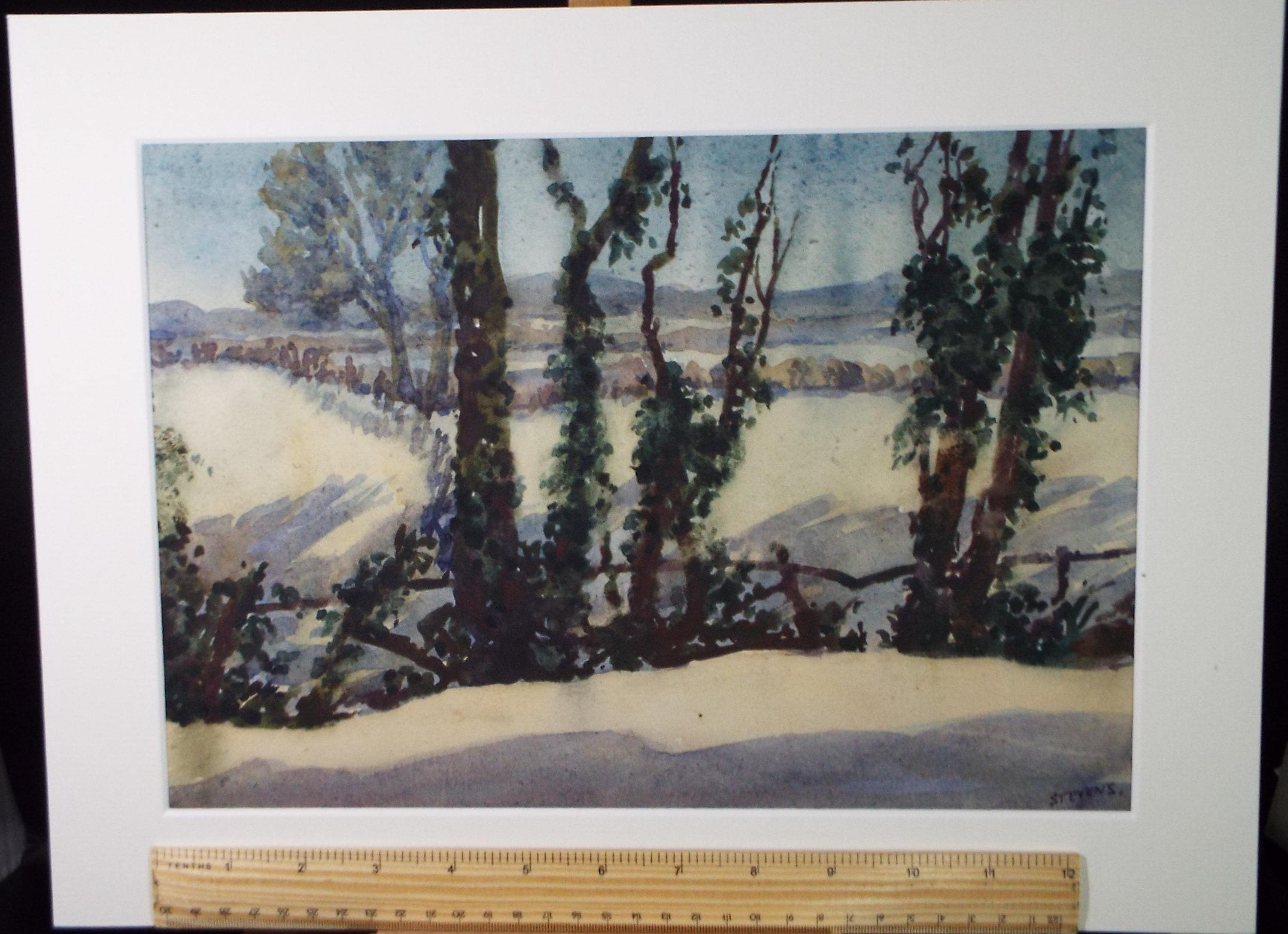 Original Watercolour, 'Sunset on the snow', Henry Potter Stevens (1875-1965) Circa 1950's