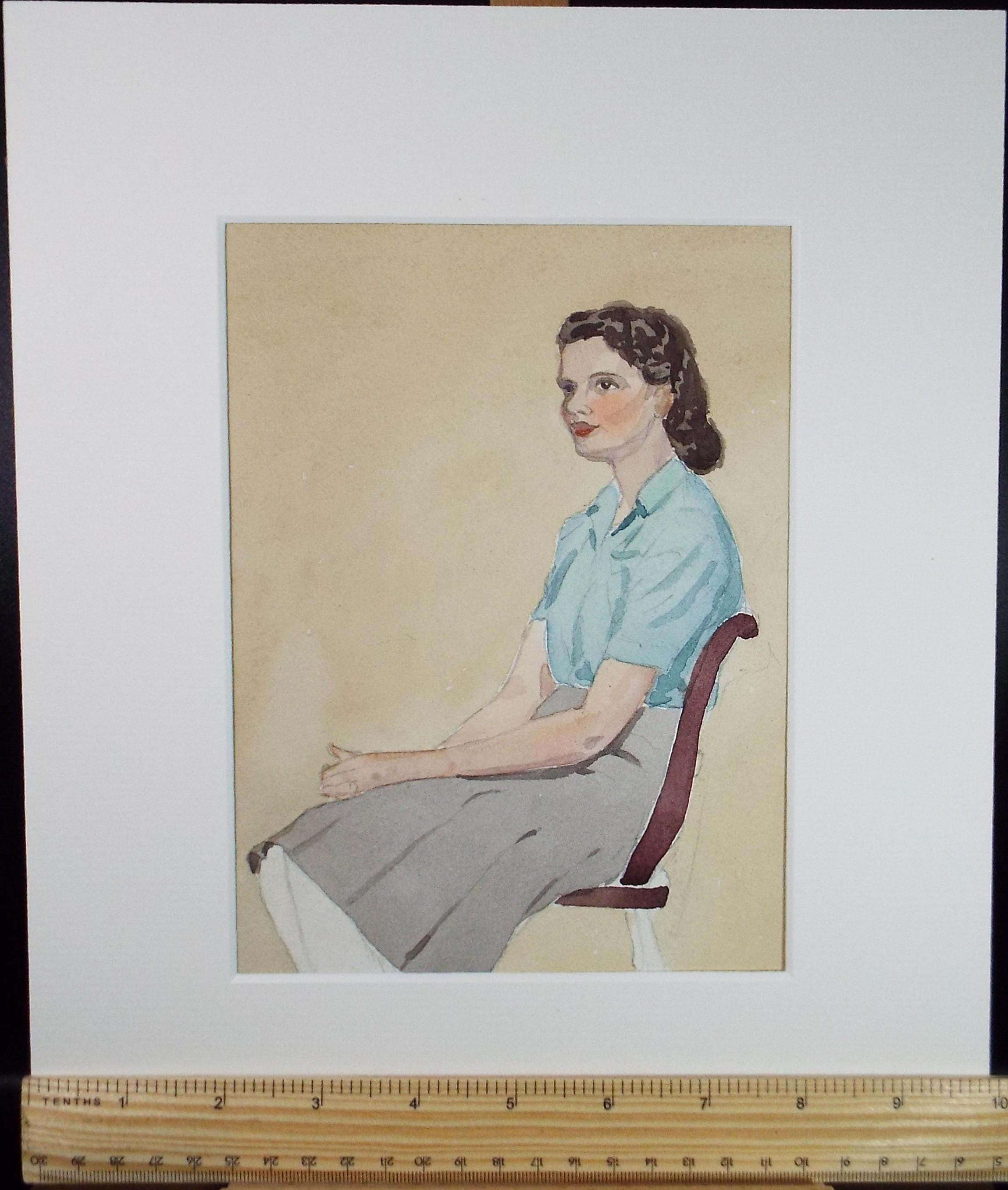 Original Watercolour, 'Portrait of a Seated Woman', 1940s, Richard A. Siddal