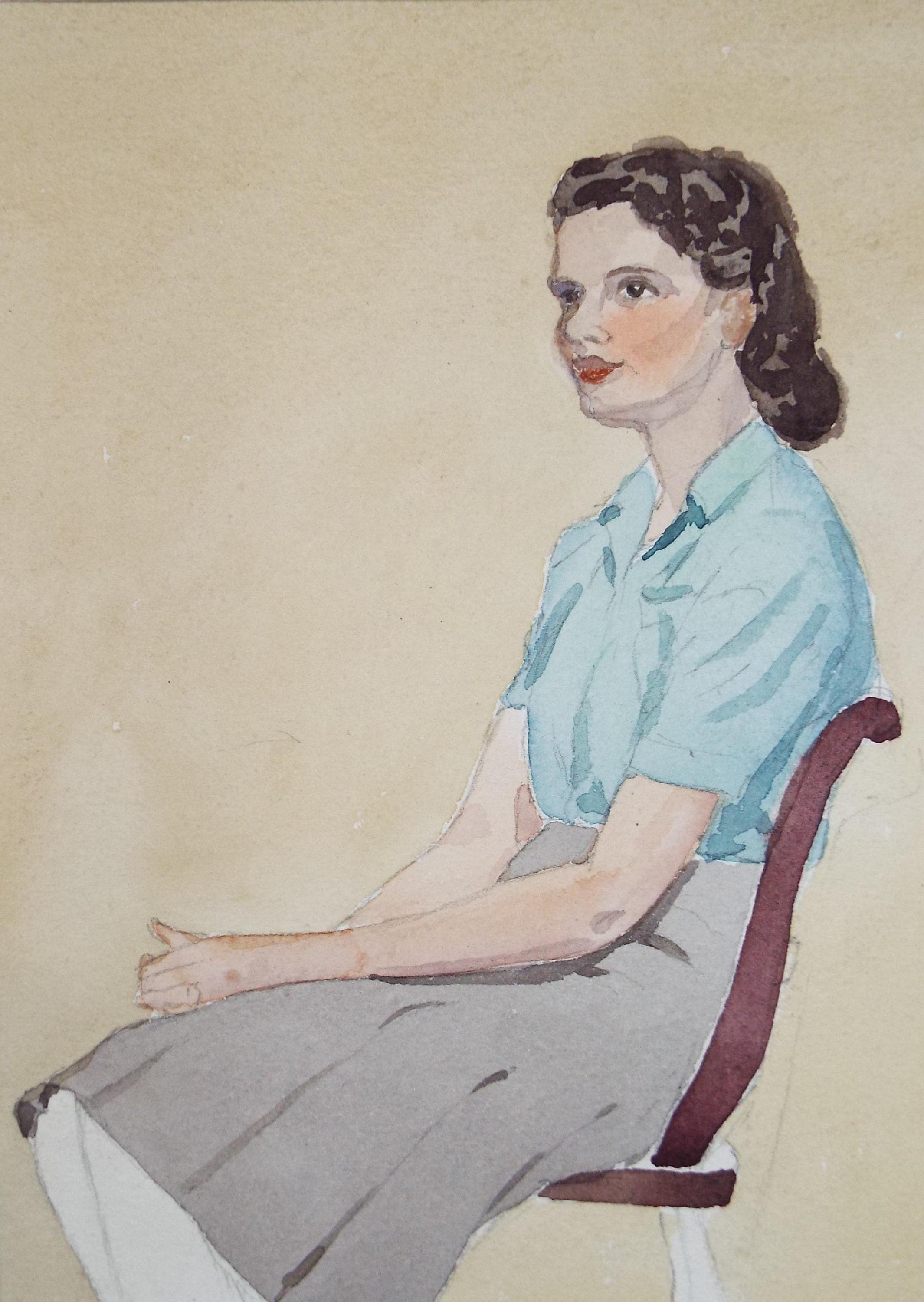 Original Watercolour, 'Portrait of a Seated Woman', 1940s, Richard A. Siddal