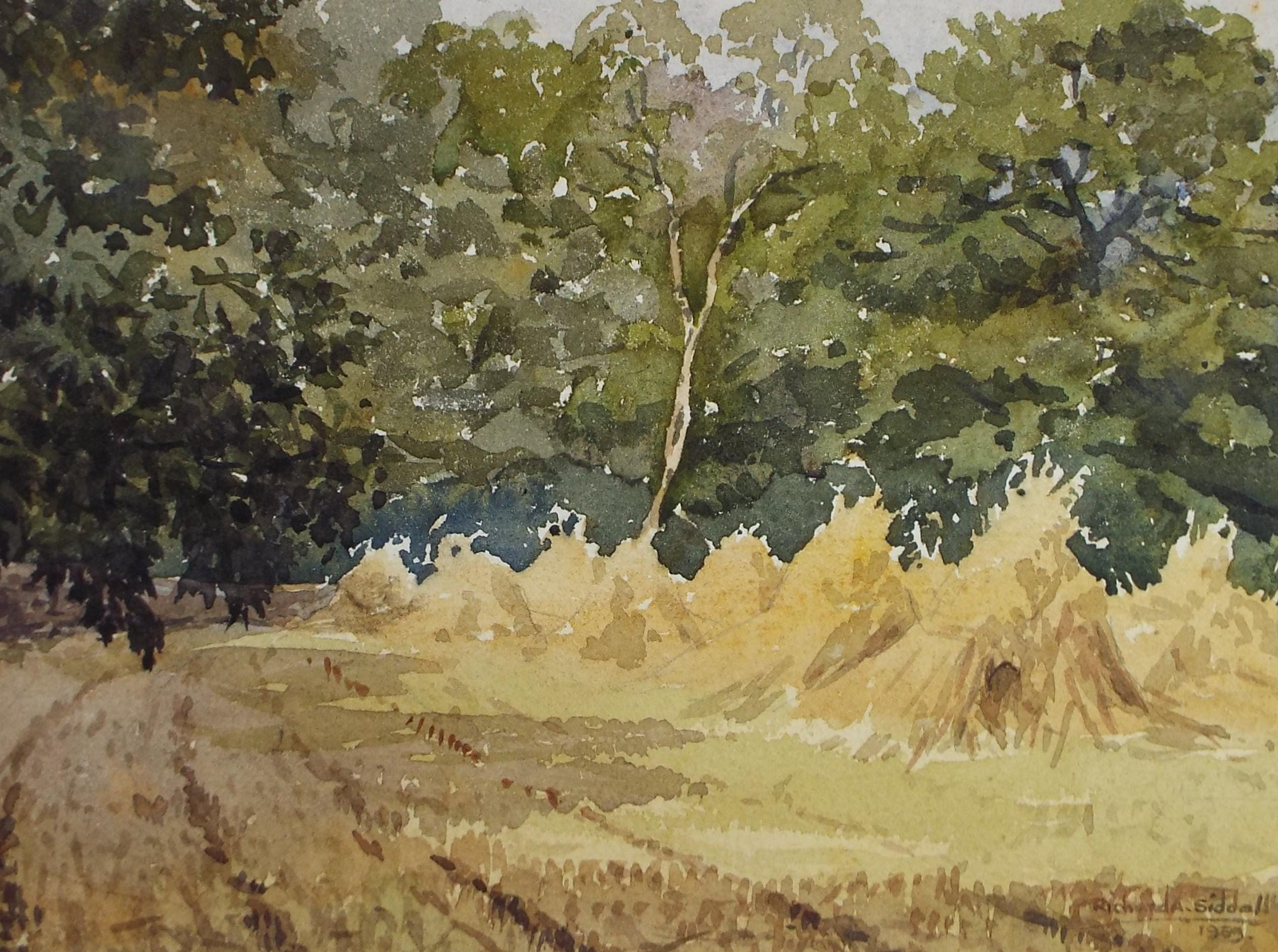 Original Watercolour on Paper, 'Corn Stooks',Dated 1959, Richard A Siddal
