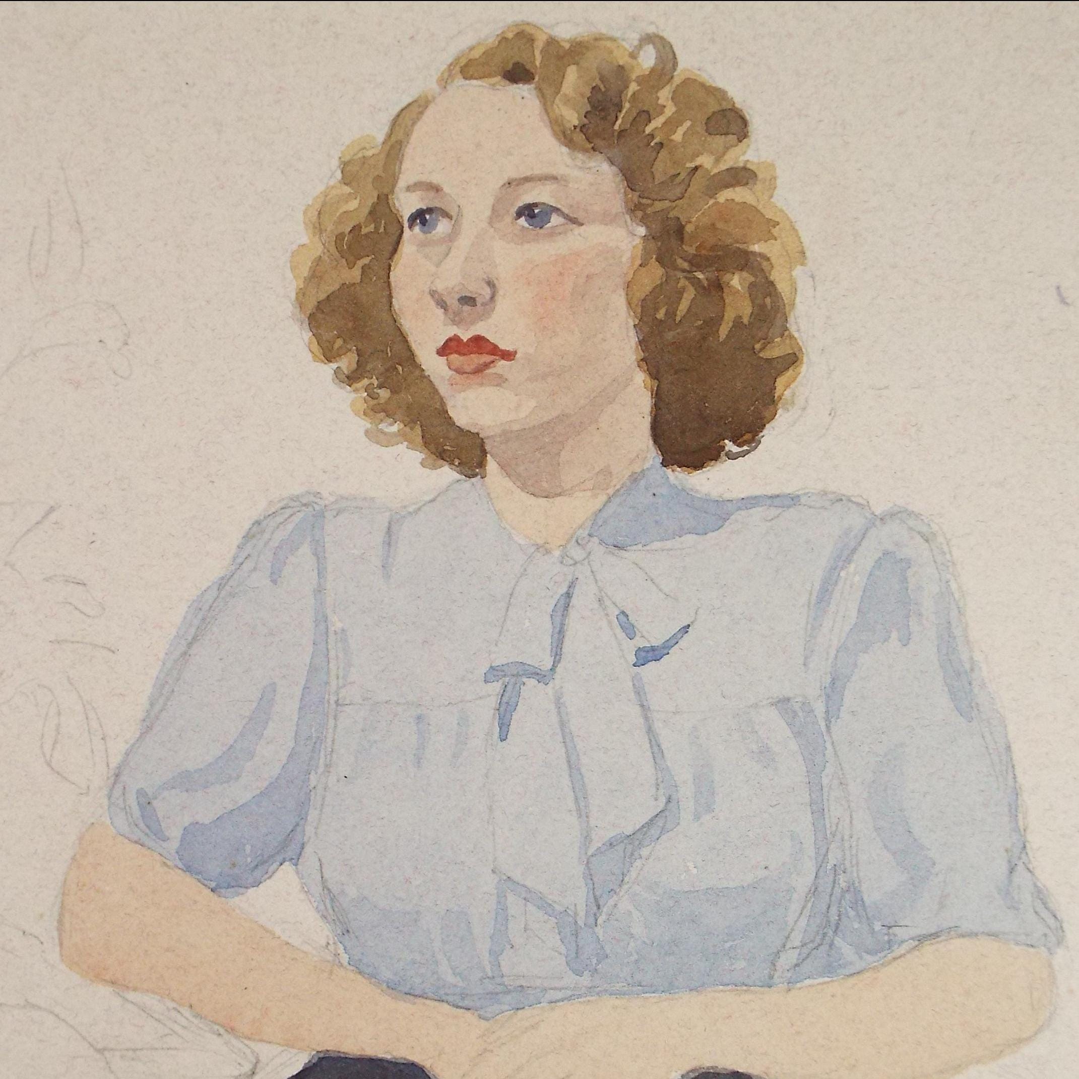 Original Watercolour, 'Portrait of a Seated Woman', 1940s, Richard A. Siddal