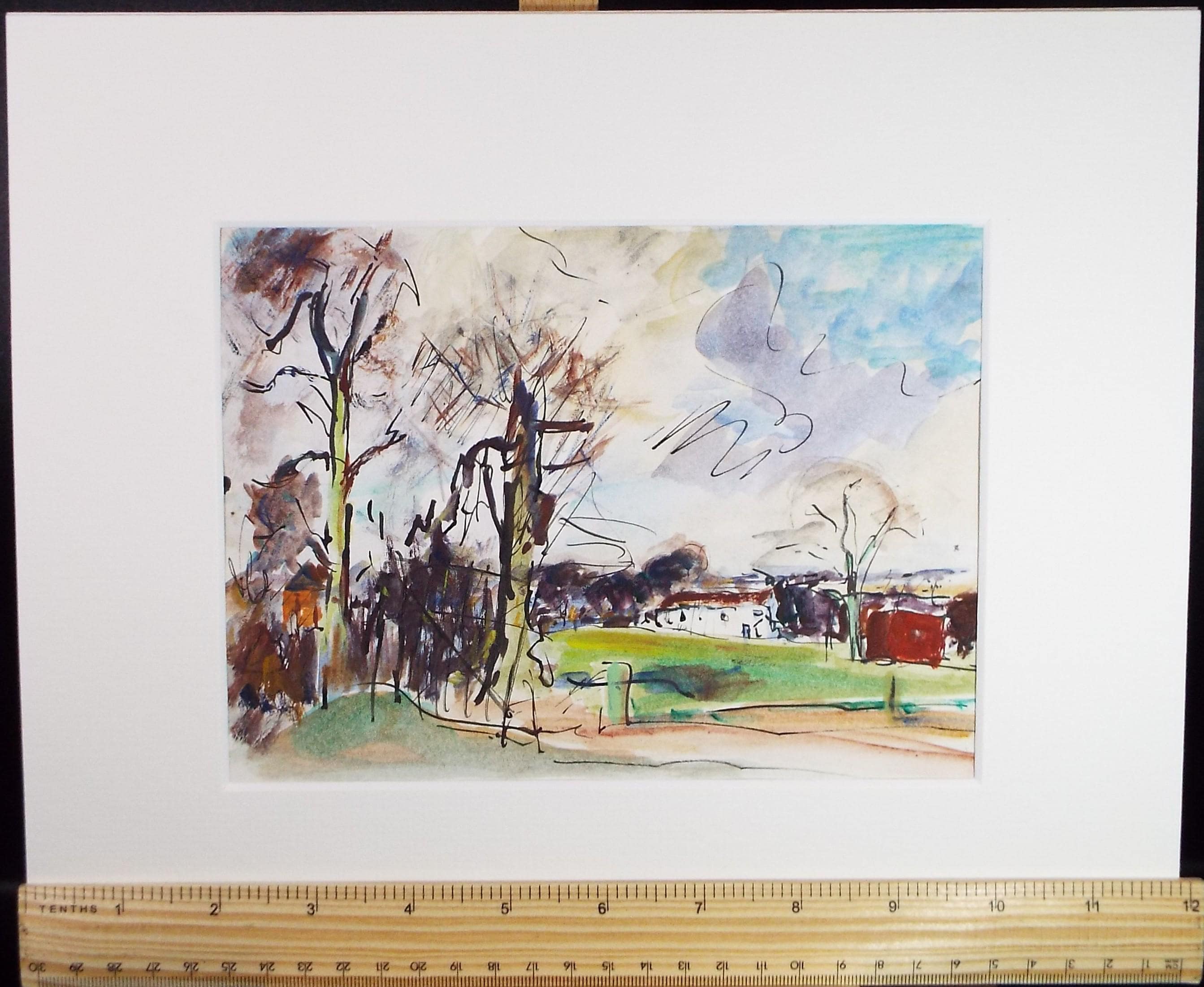 Original Watercolour & Ink, 'Farm Buildings in a Landscape, Circa 1970's , Geoffrey Burrows (1934-2023)