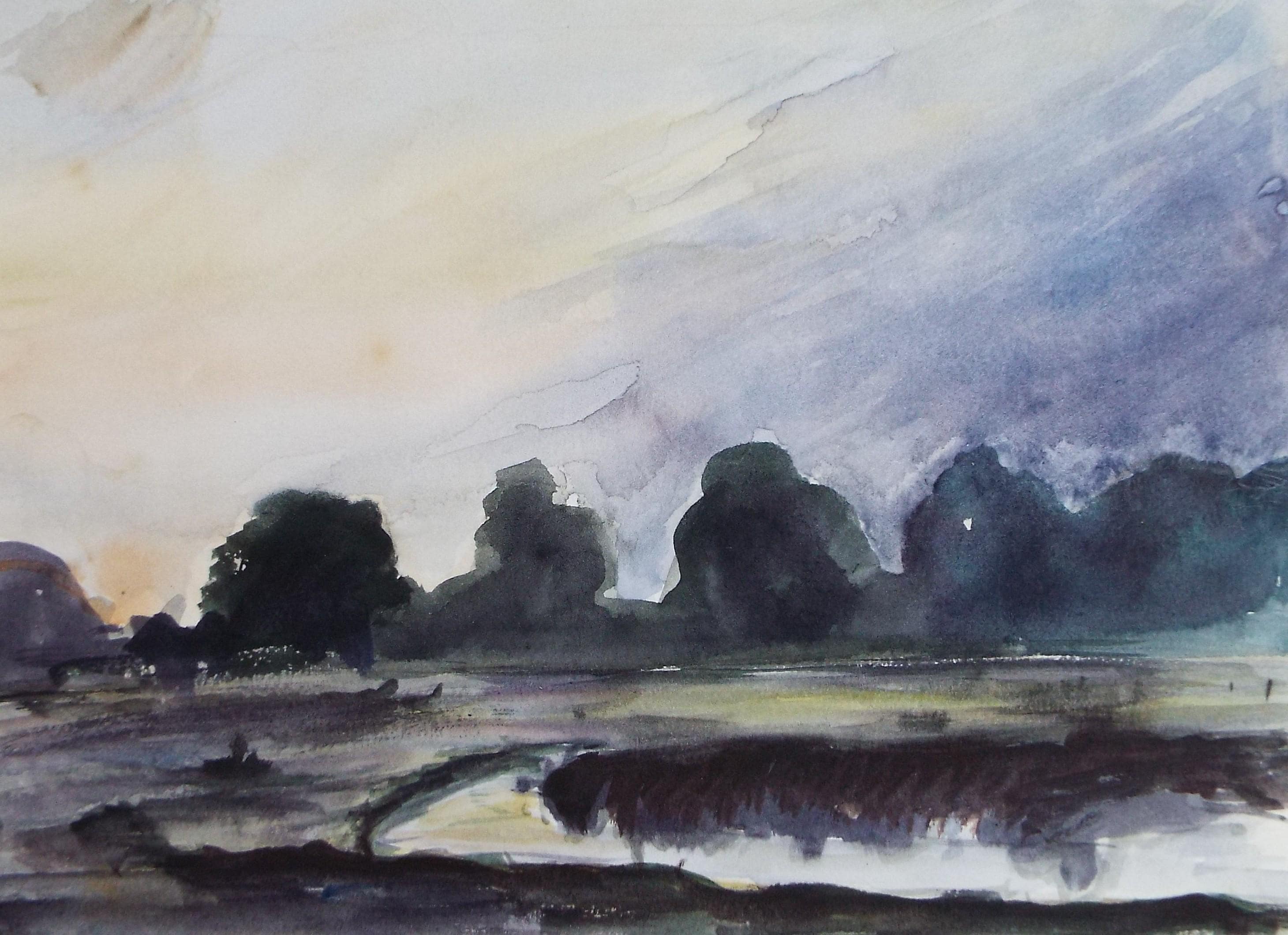Original Watercolour & Ink, 'Landscape with Trees'', Circa 1970's , Geoffrey Burrows (1934-2023)
