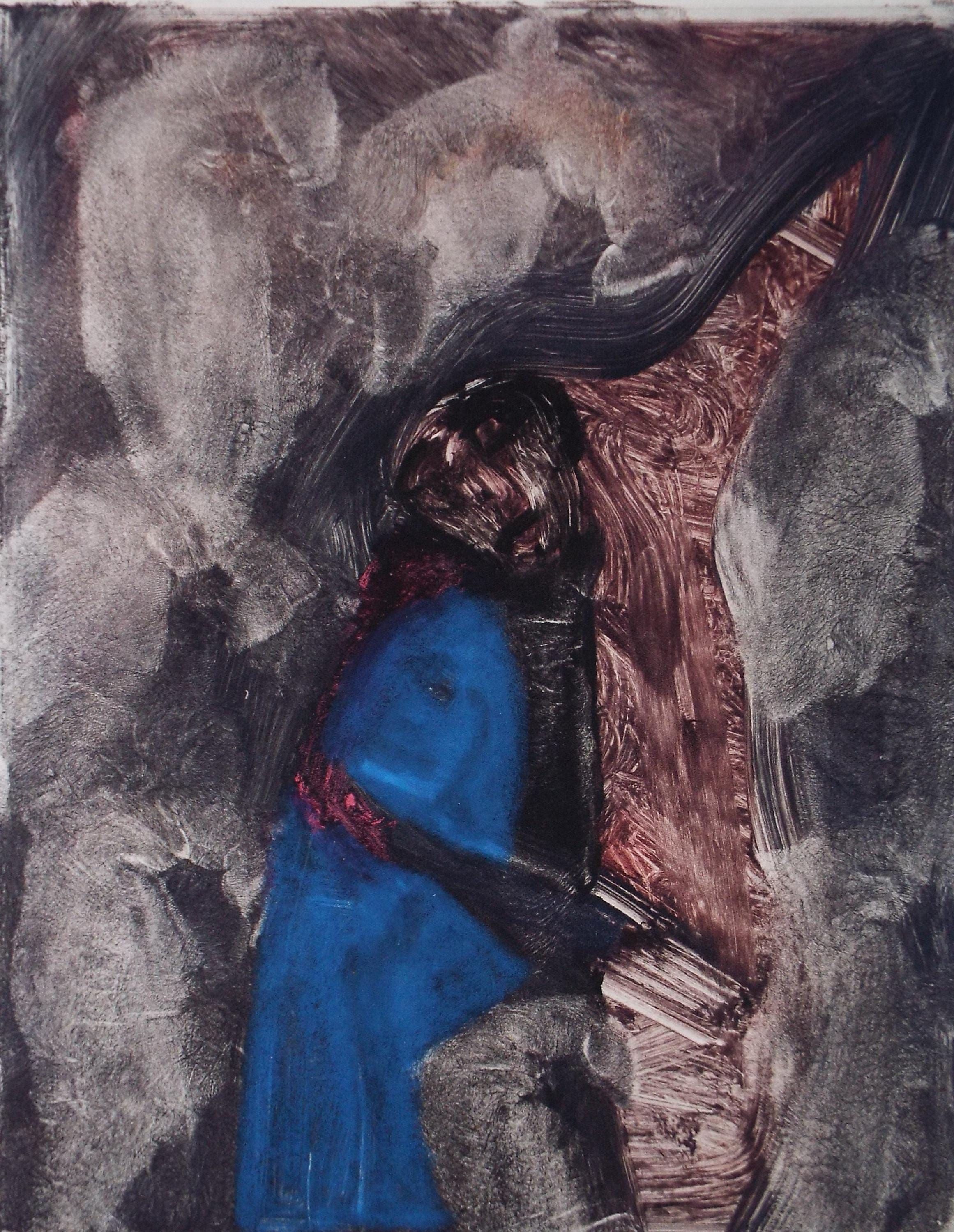 Monotype etching 'Love the Boy', Diz Harford, Dated 1993