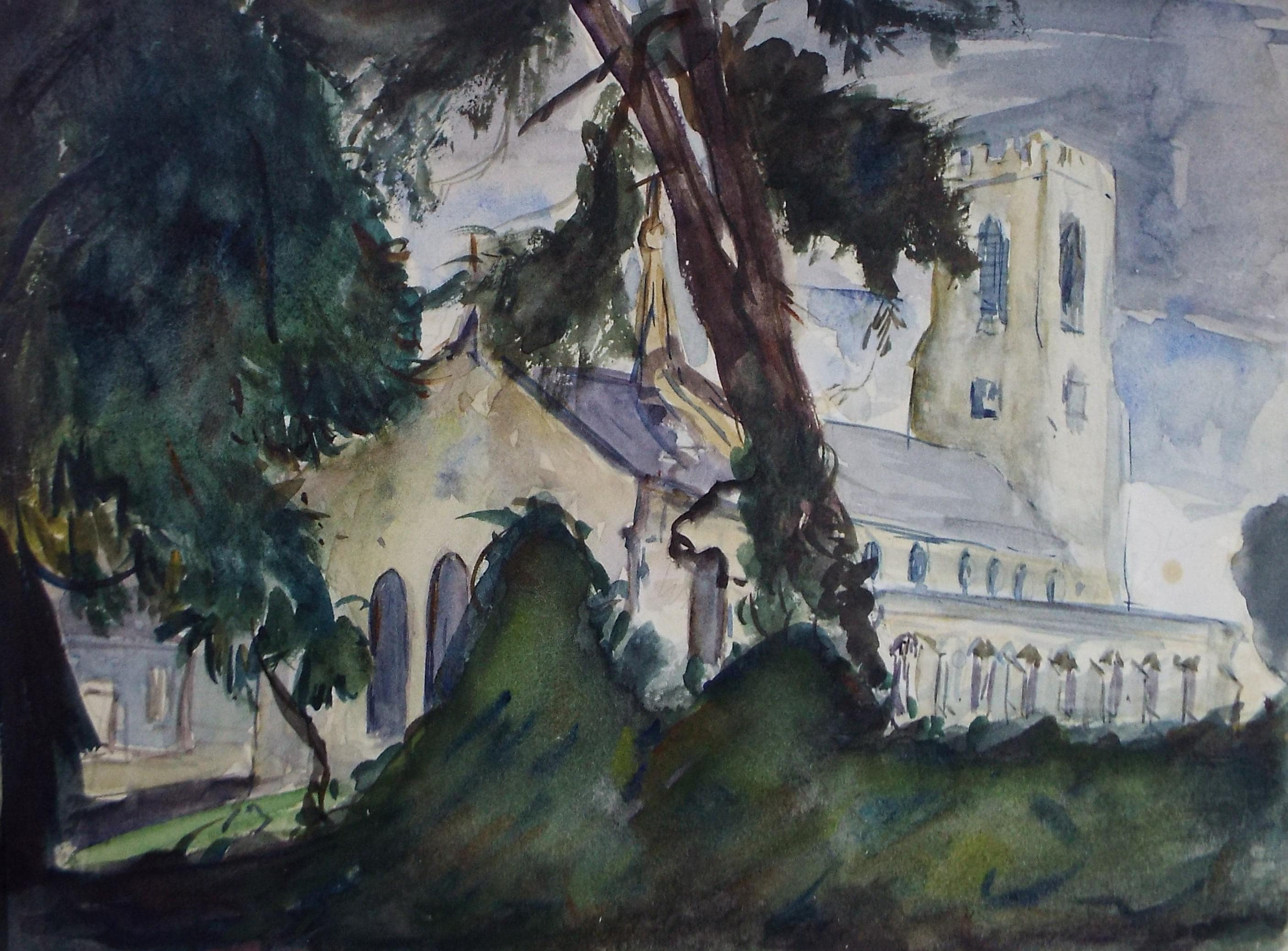 Original Watercolour & Ink, 'Church Study', Circa 1970's , Geoffrey Burrows (1934-2023)
