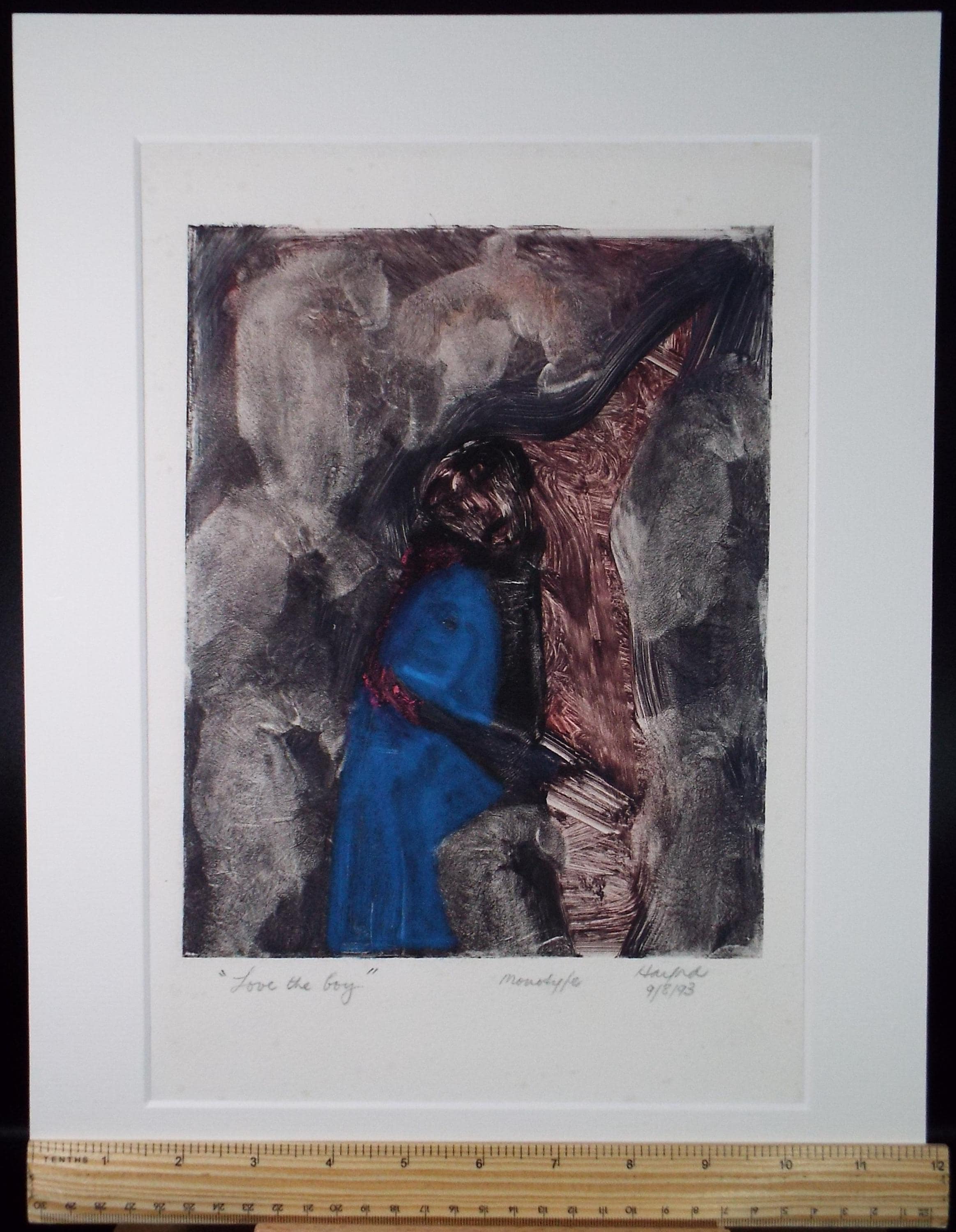 Monotype etching 'Love the Boy', Diz Harford, Dated 1993