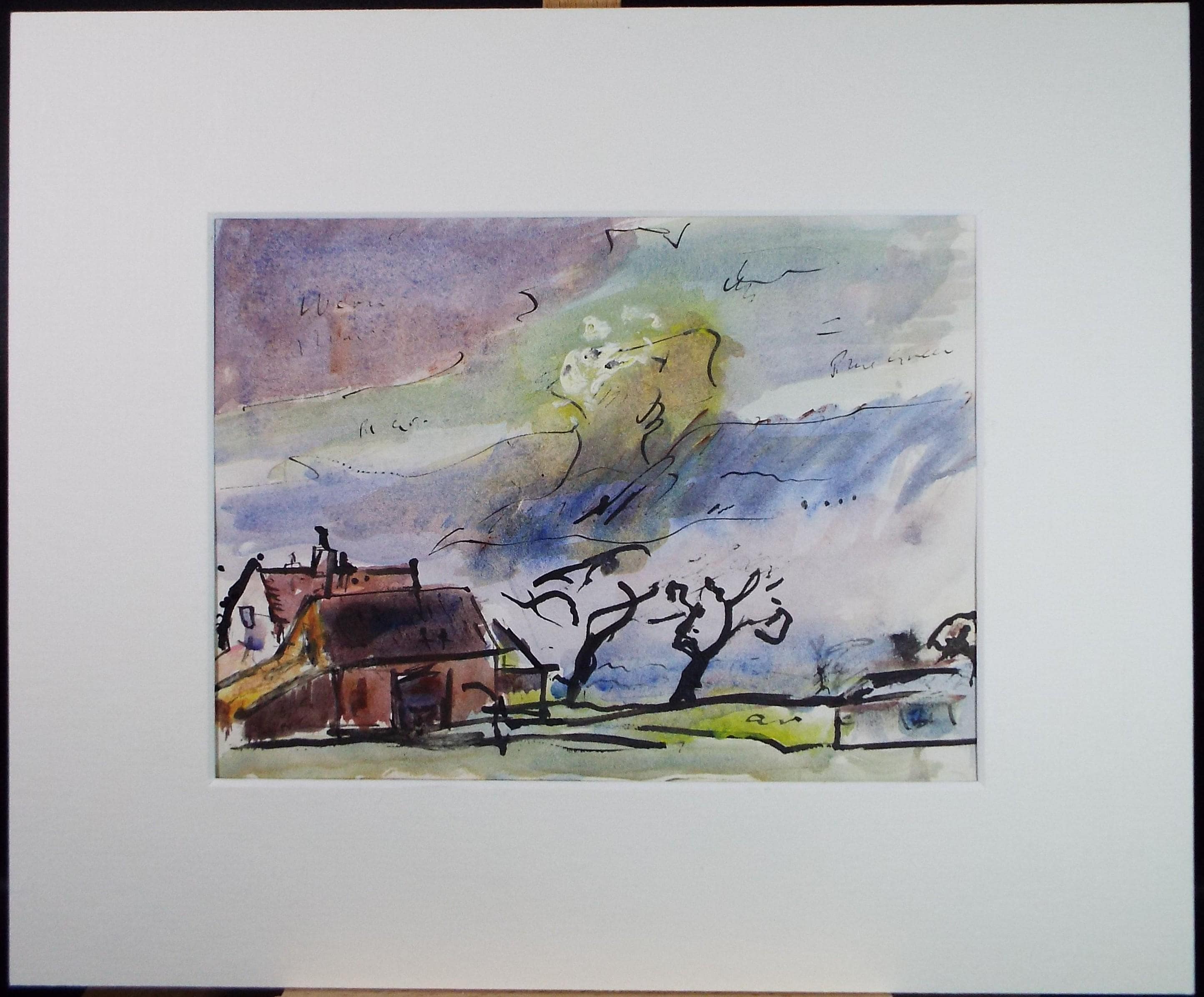 Original Watercolour & Ink, 'Farm Buildings in a Landscape, Circa 1970's , Geoffrey Burrows (1934-2023)