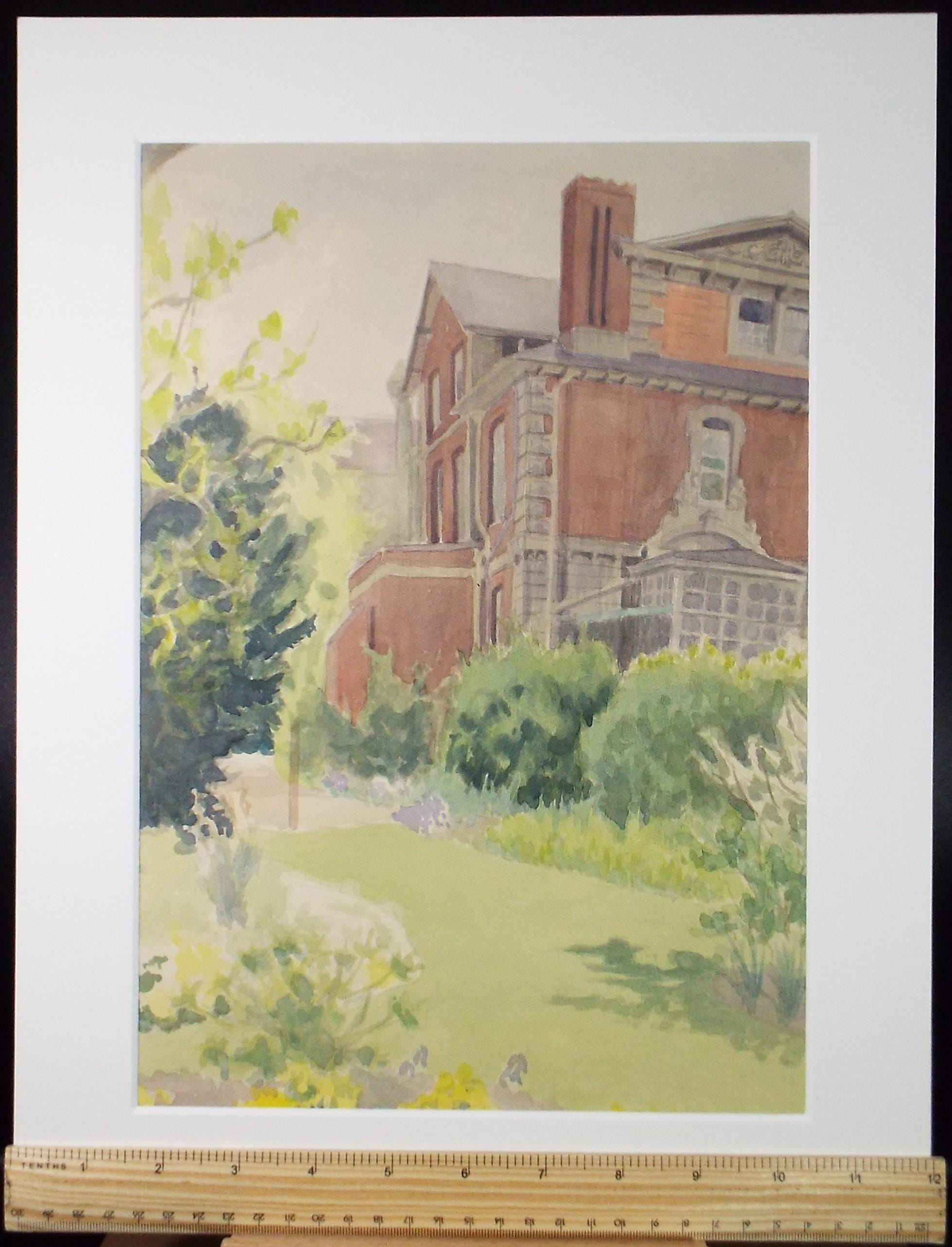 Original Watercolour,'Victorian House in a Garden', Circa 1950's, Artist Unknown