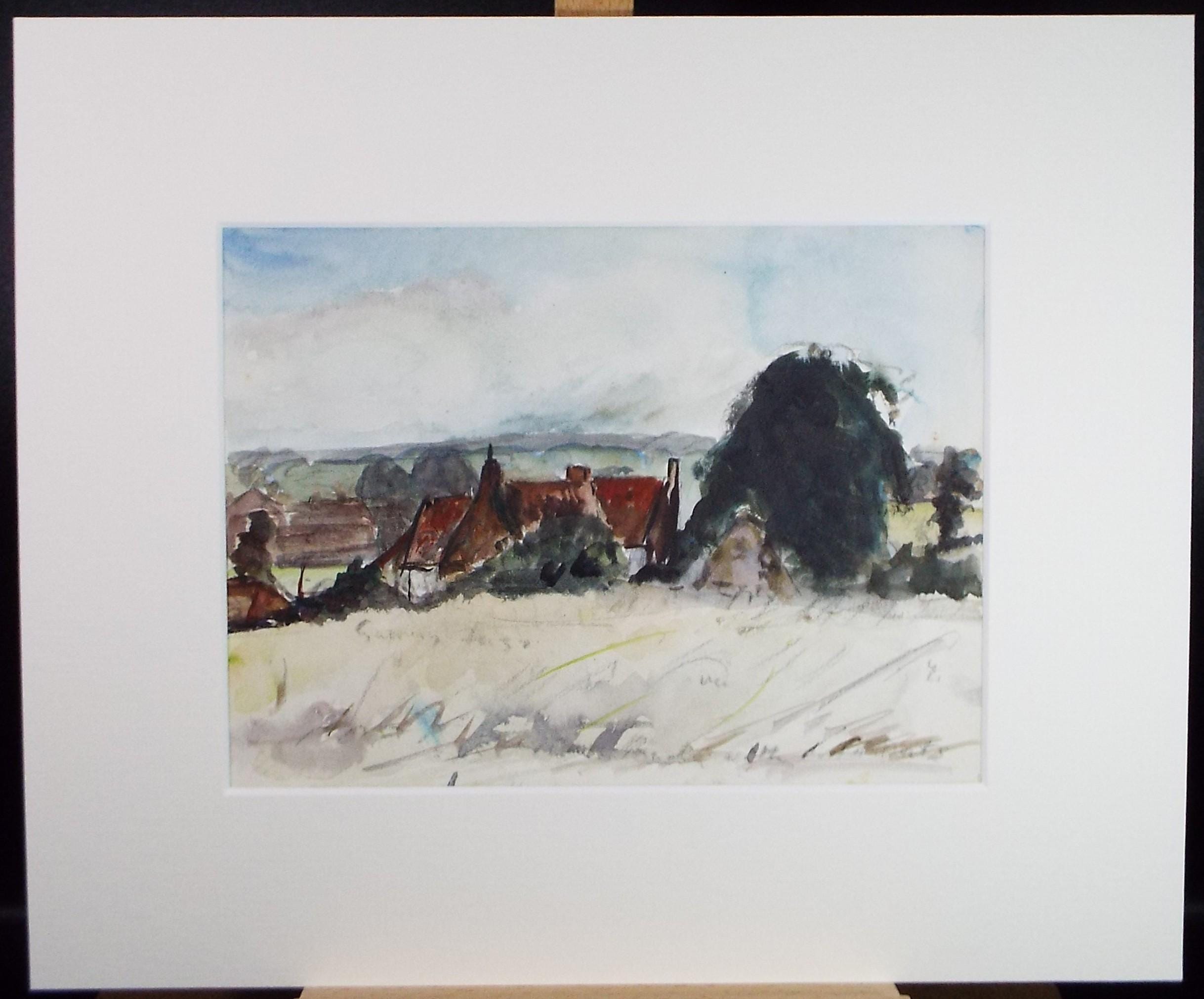 Original Watercolour & Ink, 'Farm Buildings in a Landscape, Circa 1970's , Geoffrey Burrows (1934-2023)