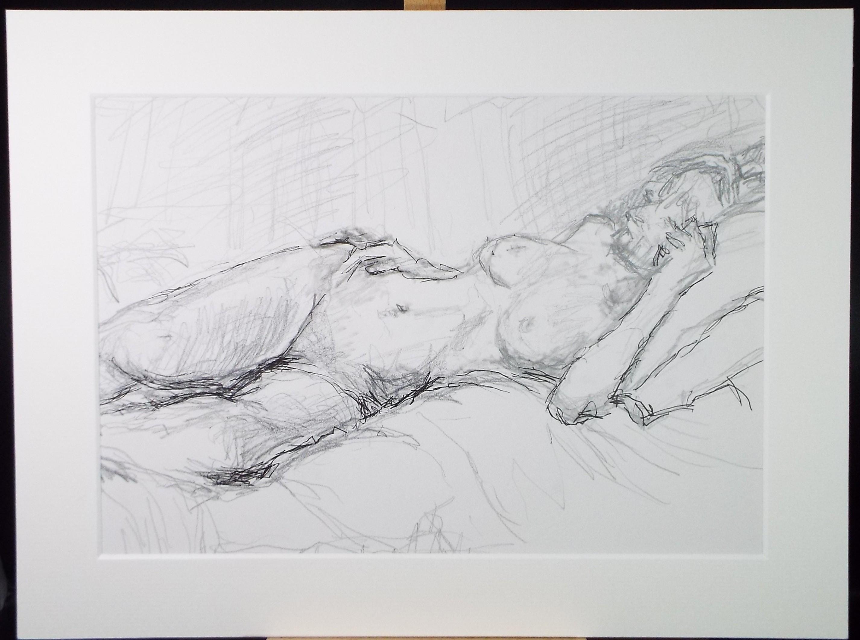 Original Pencil & ink Sketch,'reclining Nude', Circa 1990's, Pauline Plummer (b 1930)