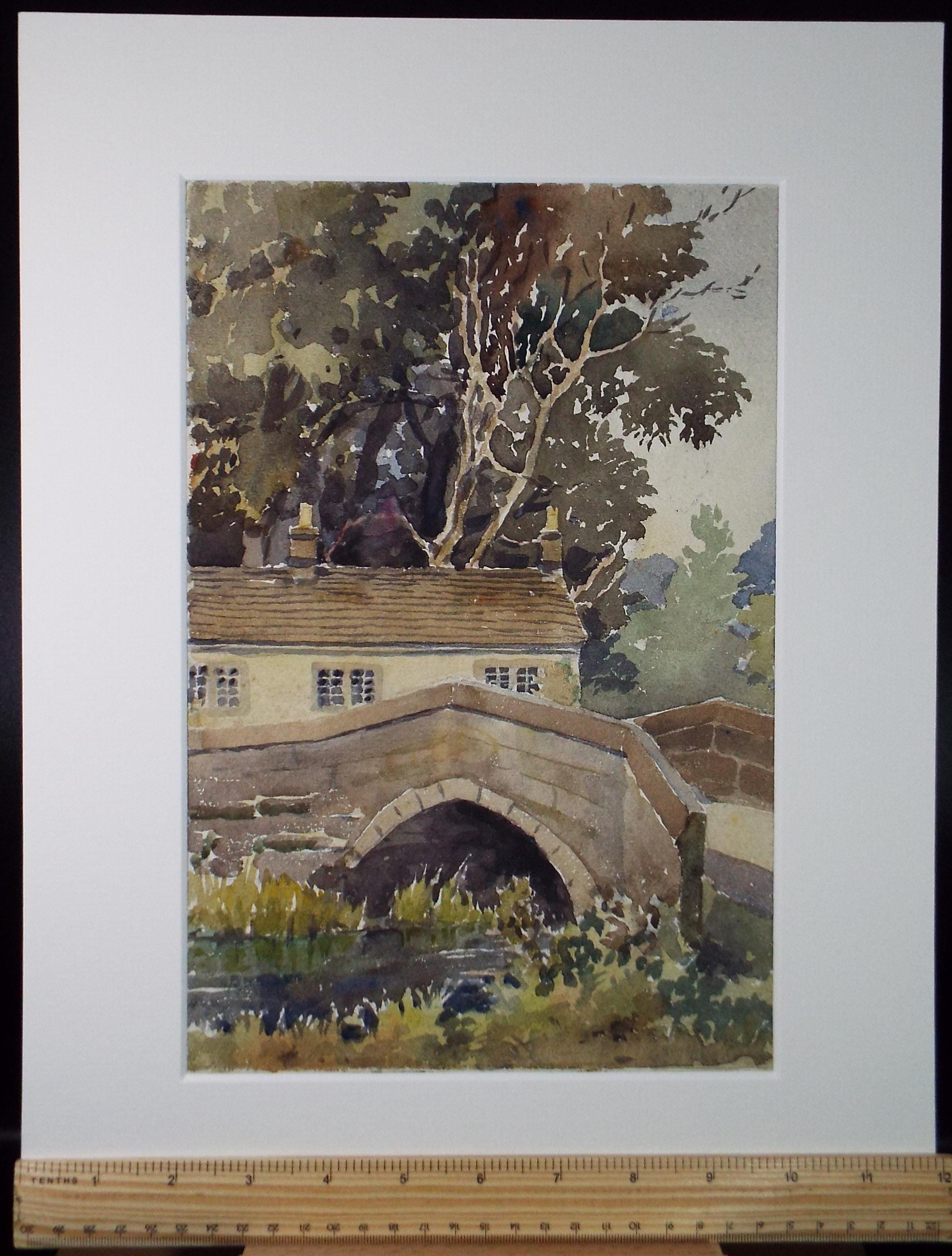 Original Watercolour 'Bridge with Cottage', Circa 1950's, Richard A Siddall