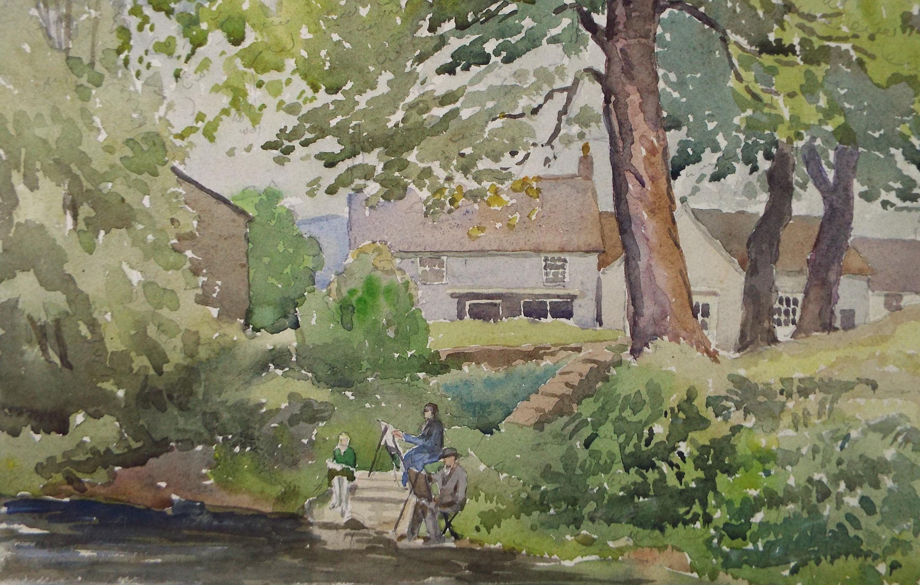 Original Watercolour 'Painting by the river', Circa 1950's, Richard A Siddall