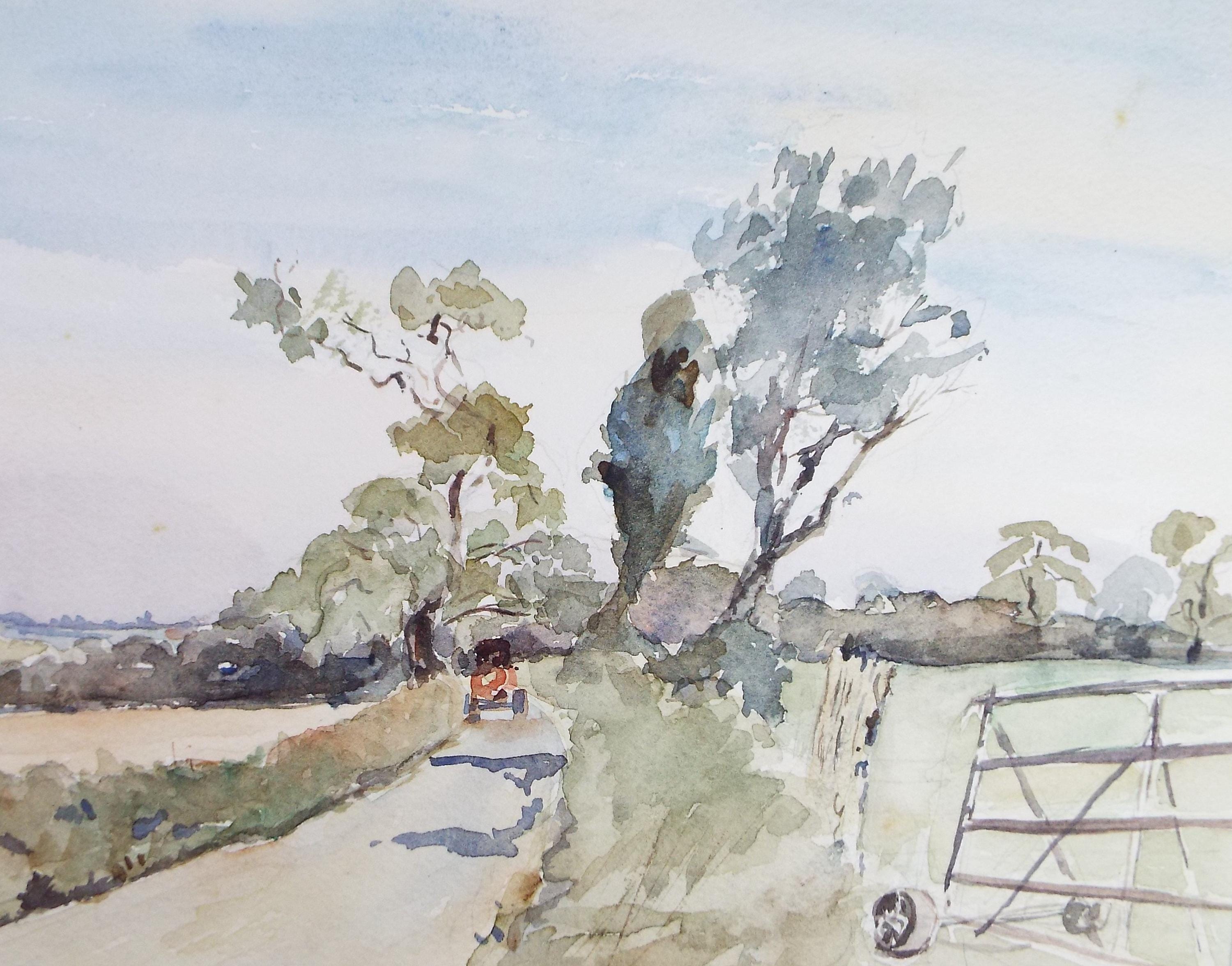 Original Watercolour, 'Tractor in a Country Lane', Circa 1970's , Geoffrey Burrows (1934-2023)