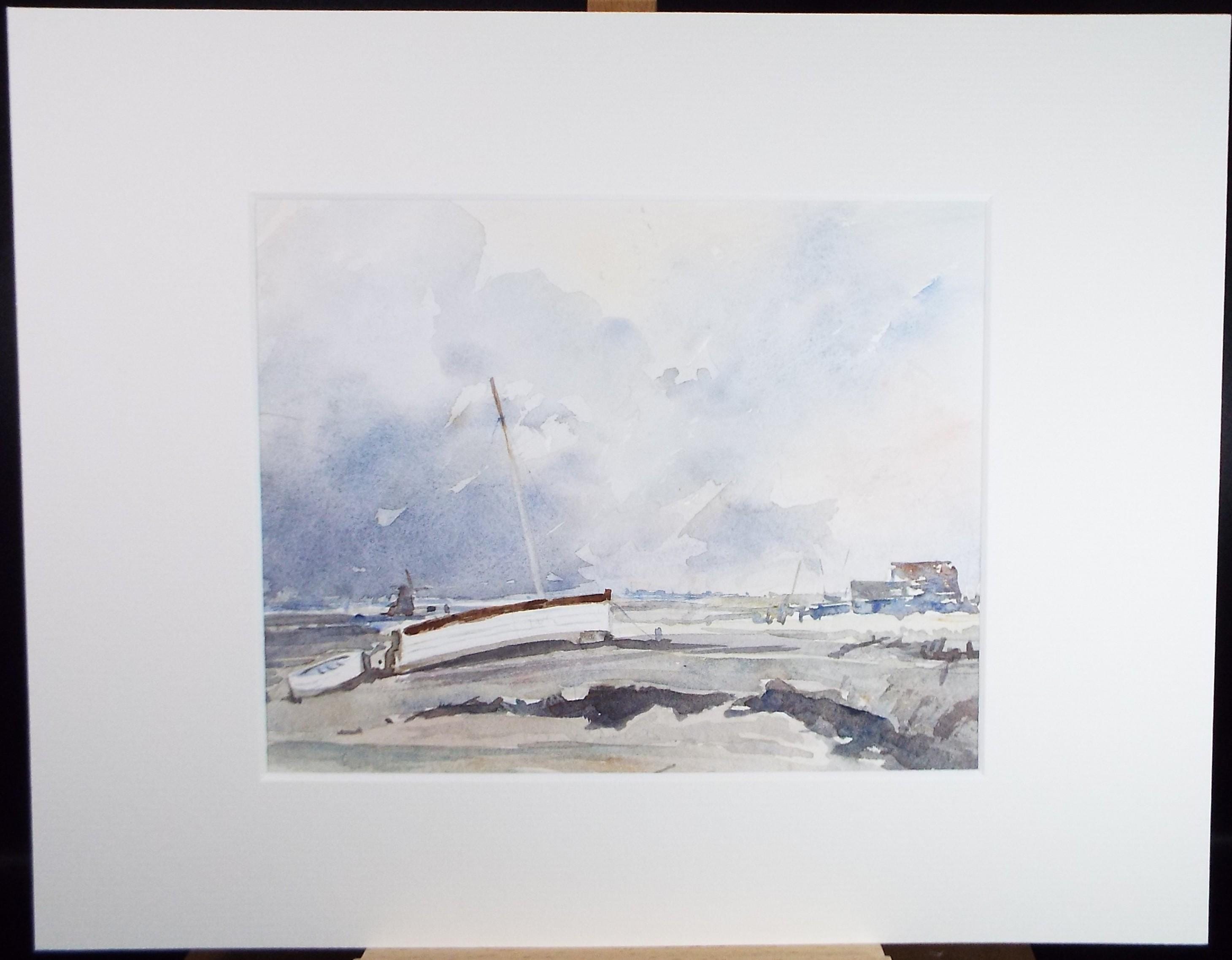 Original Watercolour, 'Boats on the Shore', Circa 1970's , Geoffrey Burrows (1934-2023)