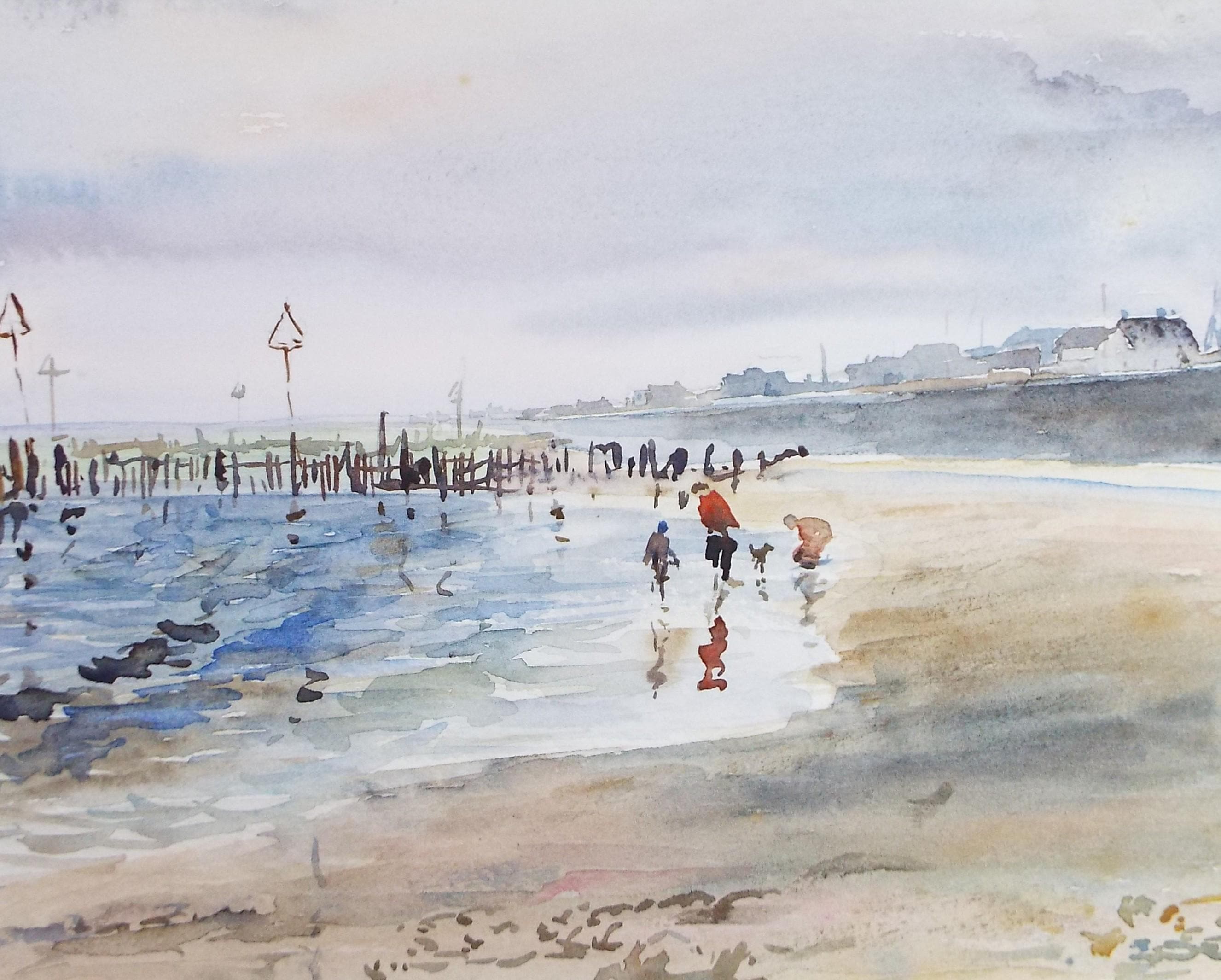 Original Watercolour, 'Figures on the Shore', Circa 1970's , Geoffrey Burrows (1934-2023)