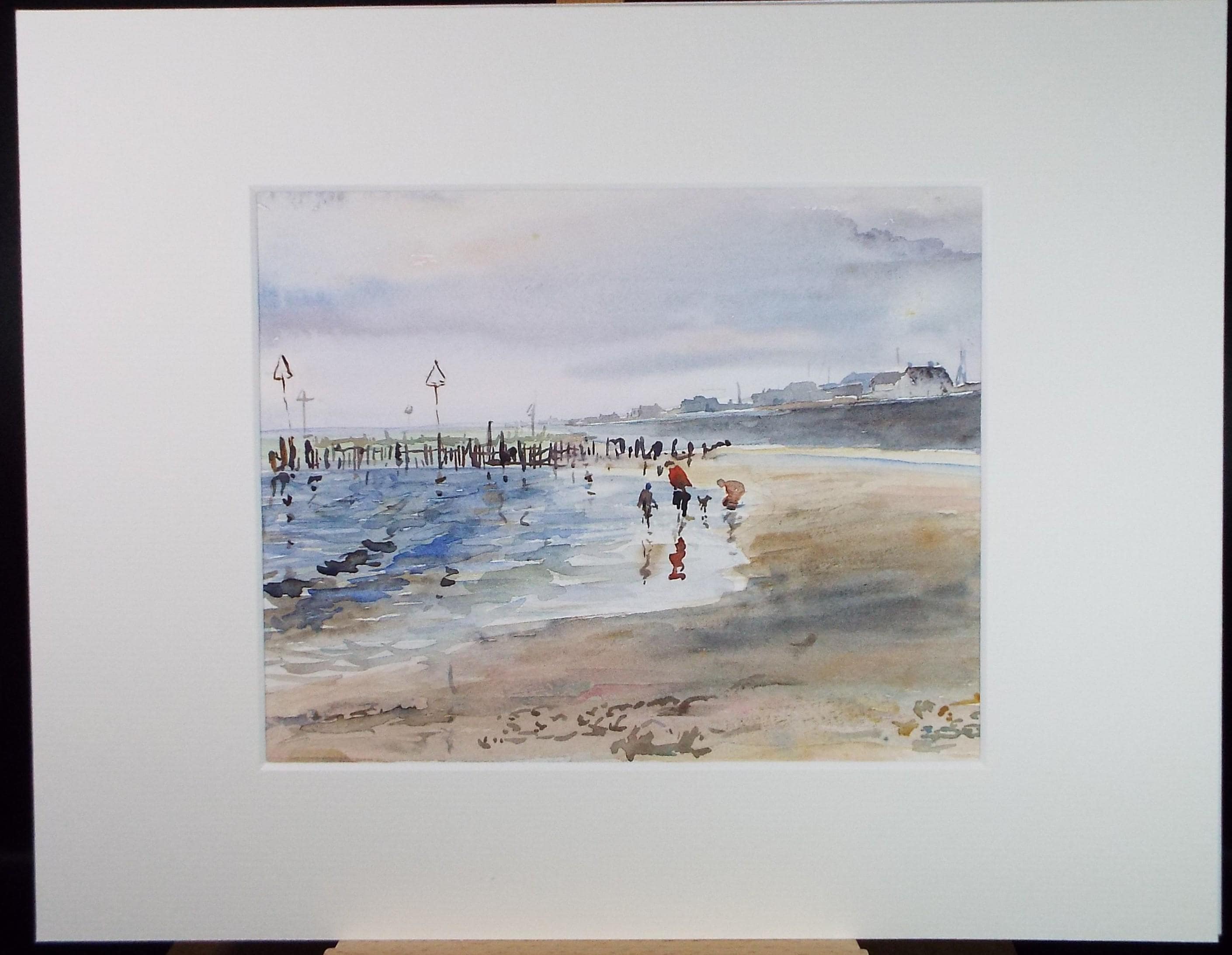 Original Watercolour, 'Figures on the Shore', Circa 1970's , Geoffrey Burrows (1934-2023)