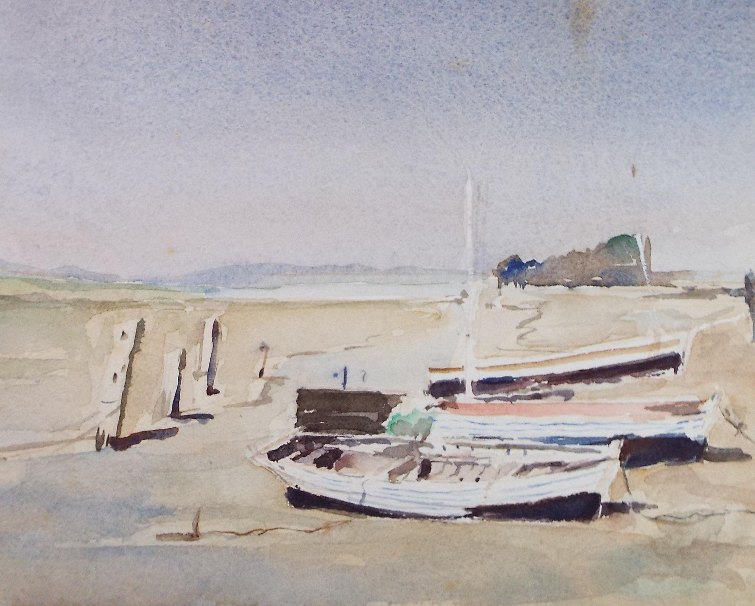 Original Watercolour, 'Boats on the Shore', Circa 1970's , Geoffrey Burrows (1934-2023)