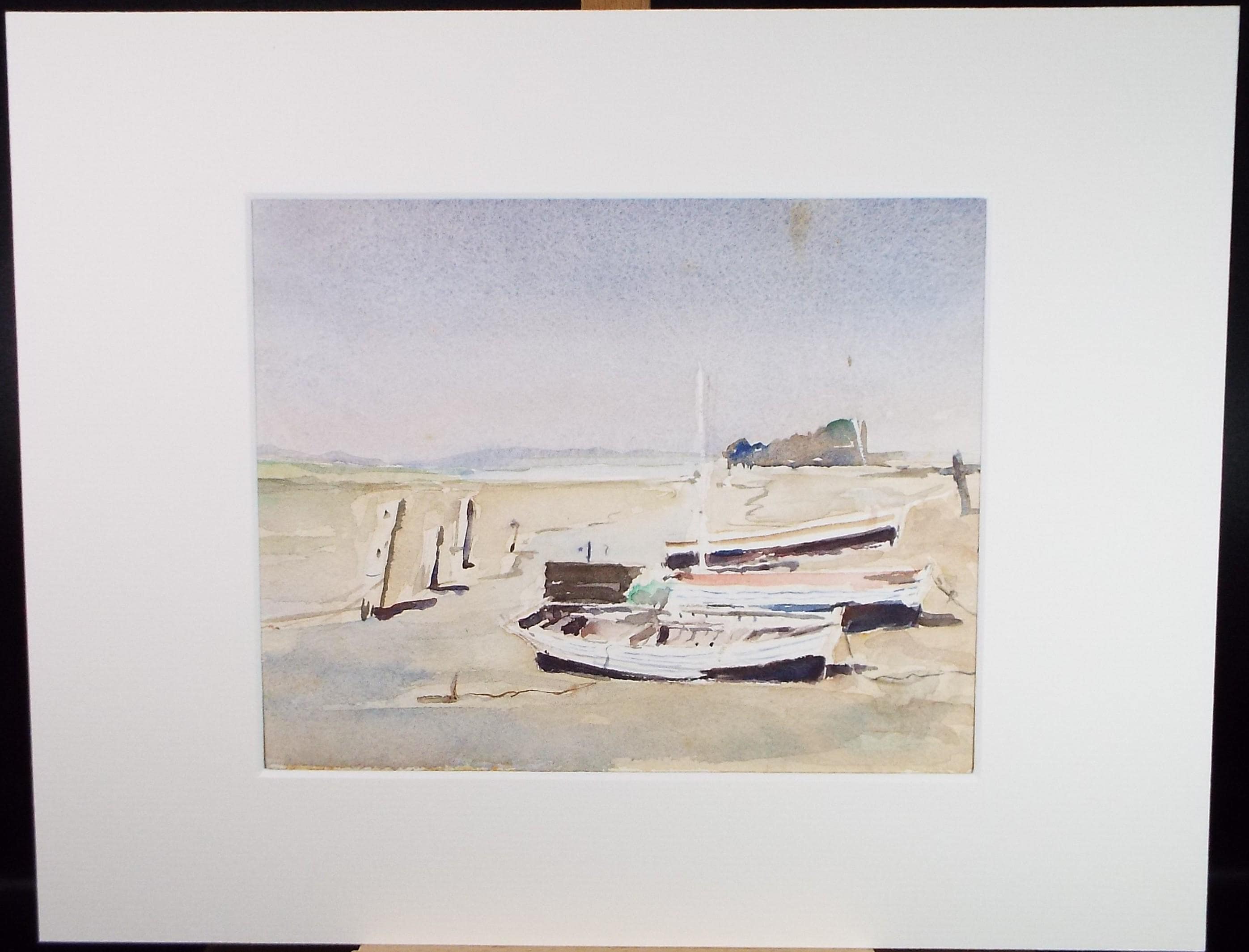 Original Watercolour, 'Boats on the Shore', Circa 1970's , Geoffrey Burrows (1934-2023)