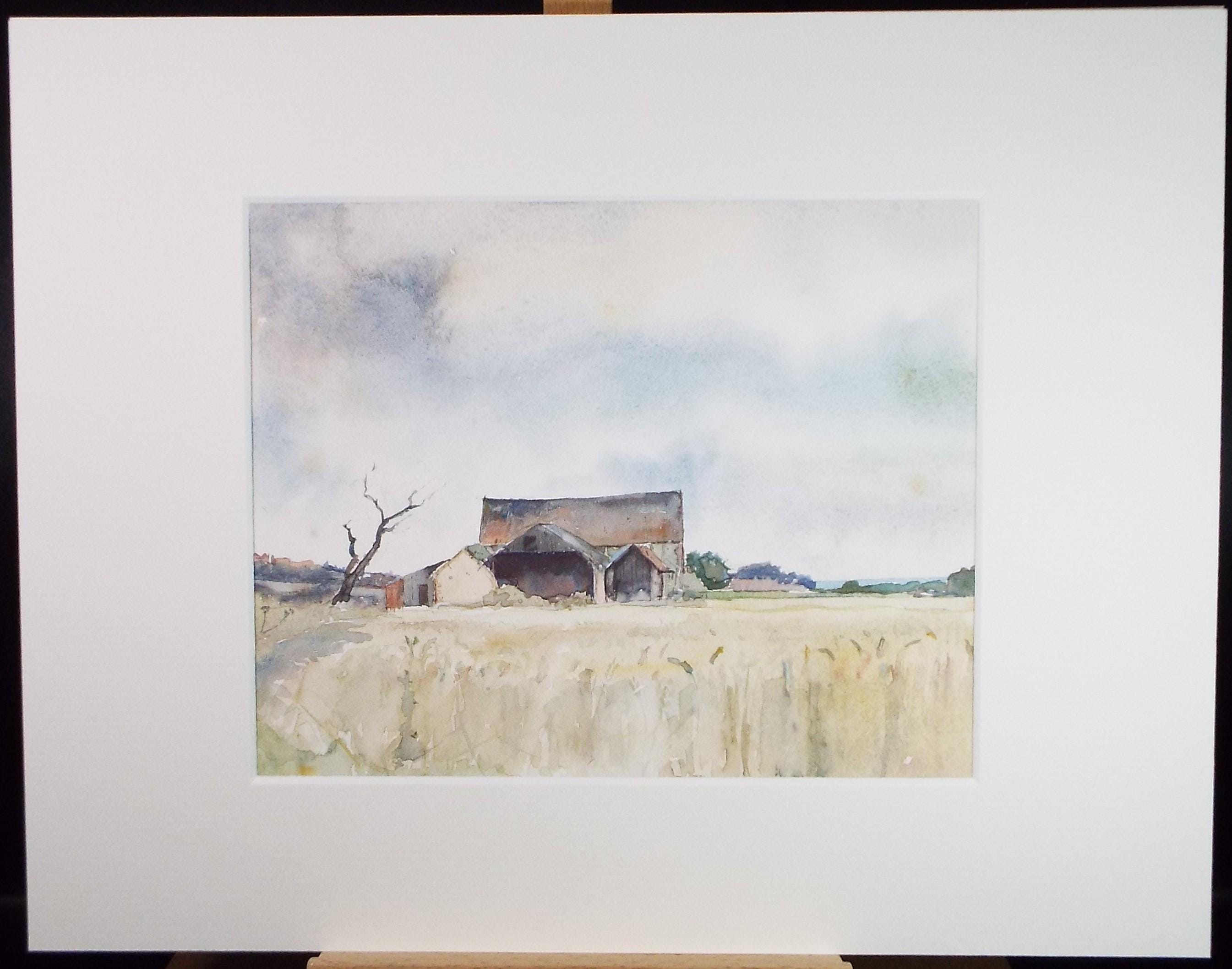 Original Watercolour, 'Barn in a Corn Field', Circa 1970's , Geoffrey Burrows (1934-2023)