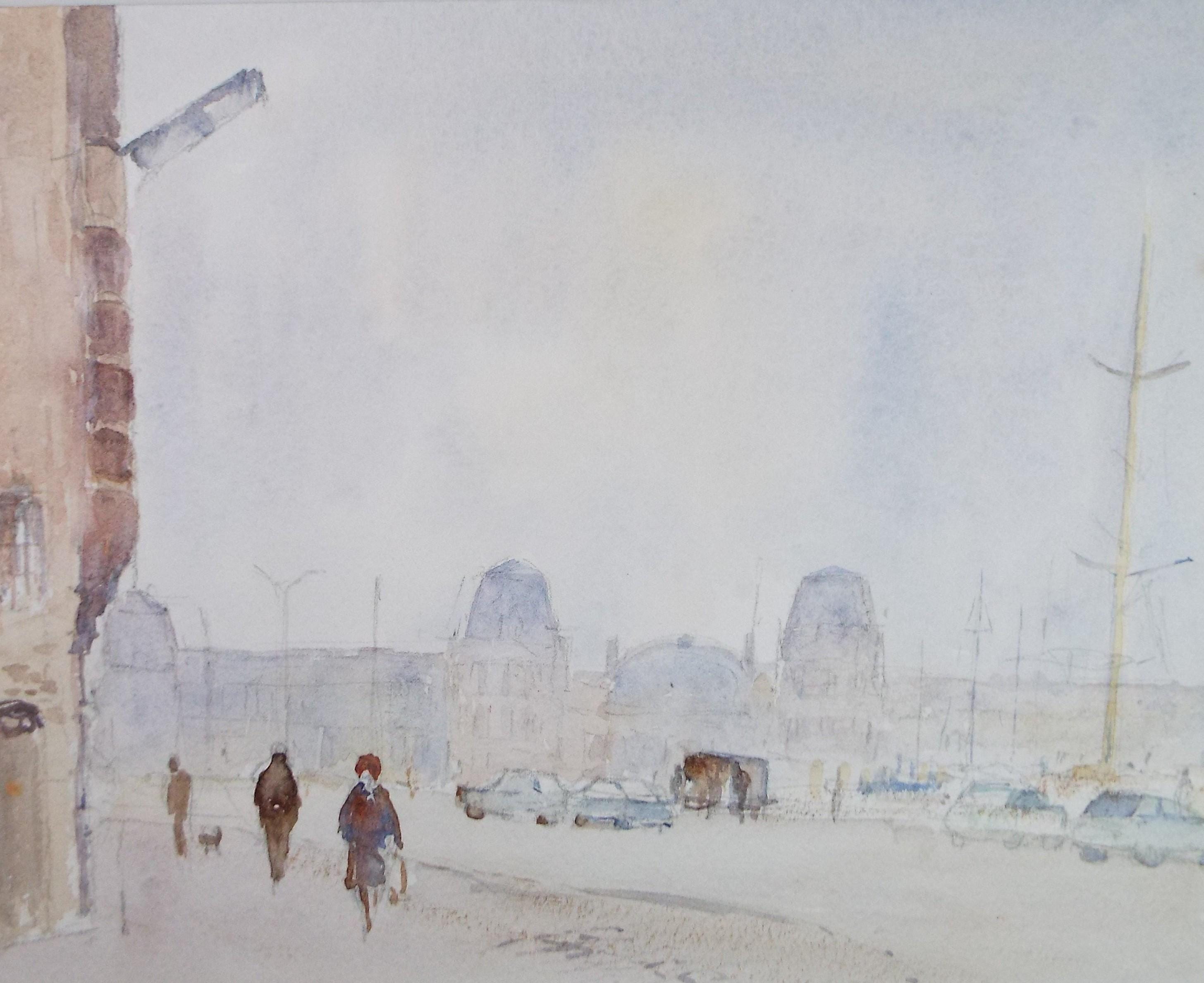 Original Watercolour, 'Figures by the Quay', Circa 1970's , Geoffrey Burrows (1934-2023)