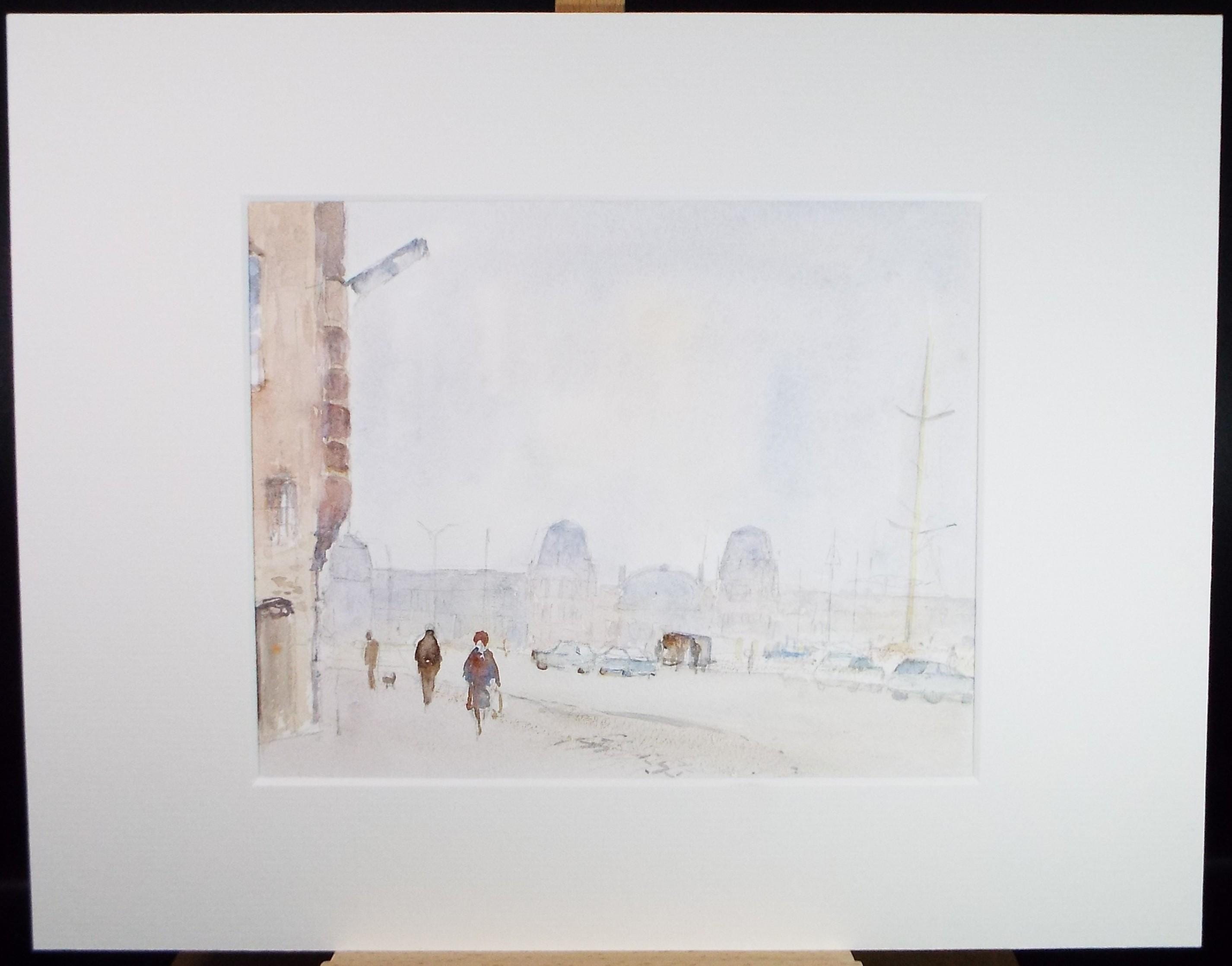 Original Watercolour, 'Figures by the Quay', Circa 1970's , Geoffrey Burrows (1934-2023)