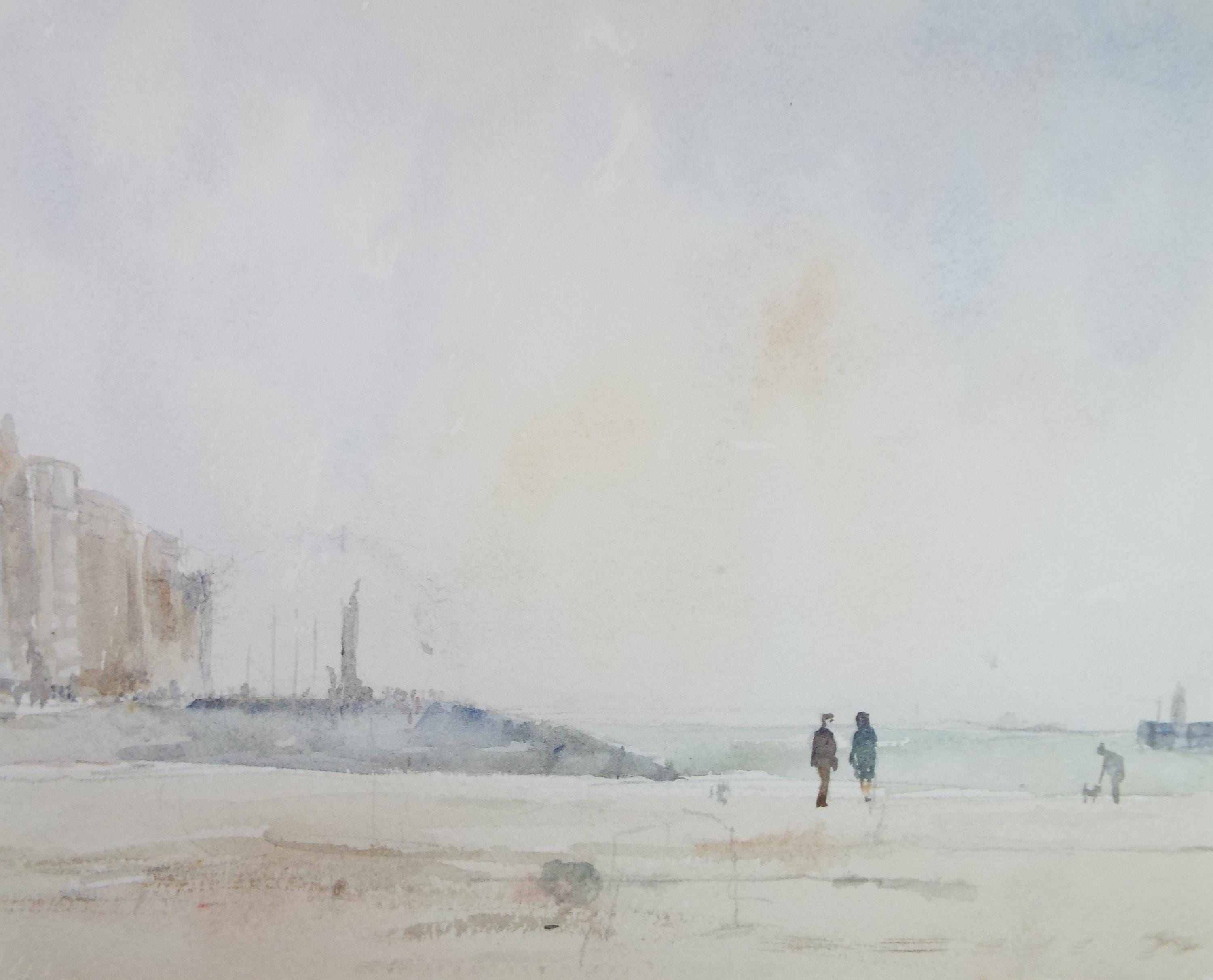 Original Watercolour, 'Figures on the beach', Circa 1970's , Geoffrey Burrows (1934-2023)