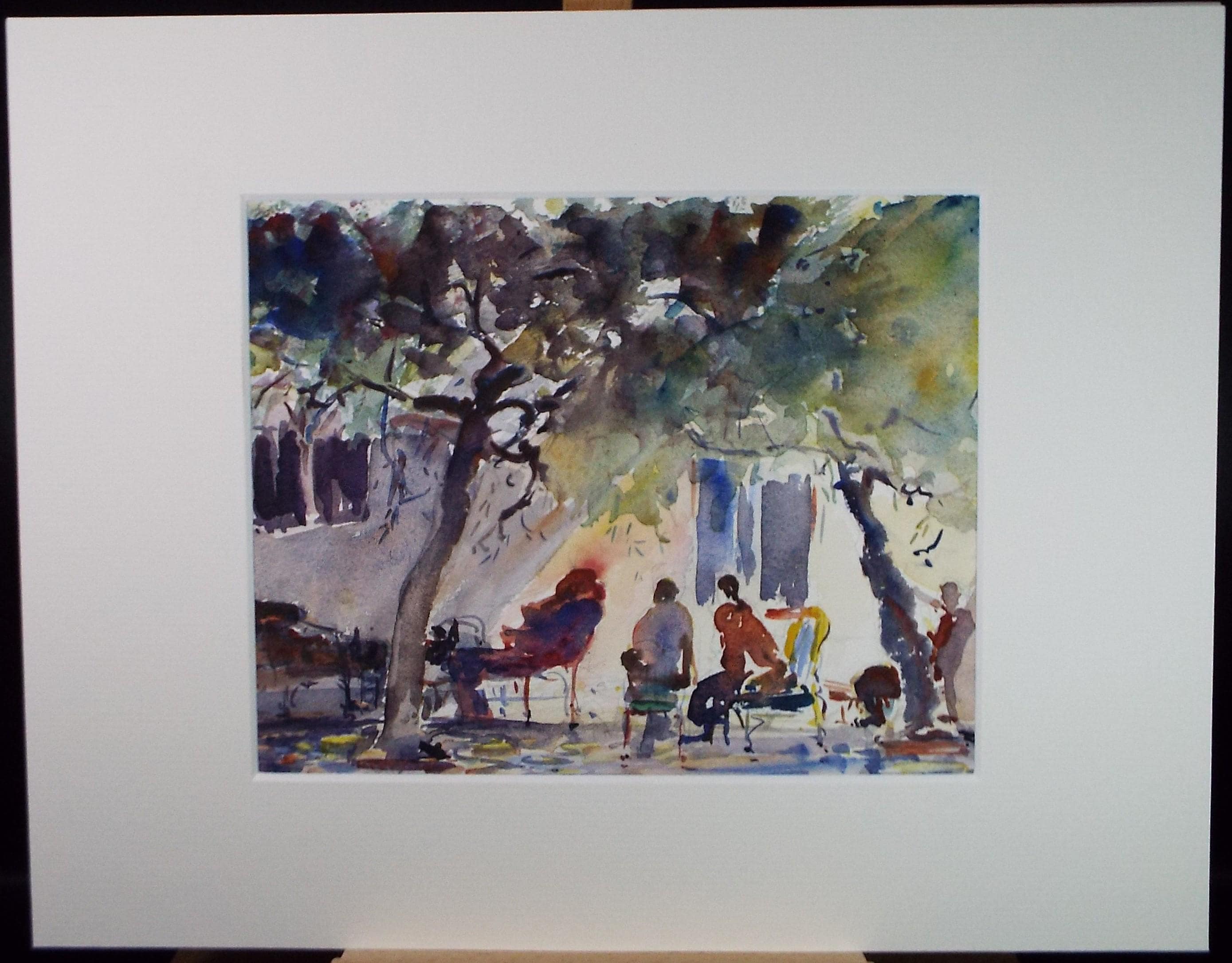 Original Watercolour, 'Figures outside a cafe' , Circa 1970's , Geoffrey Burrows (1934-2023)