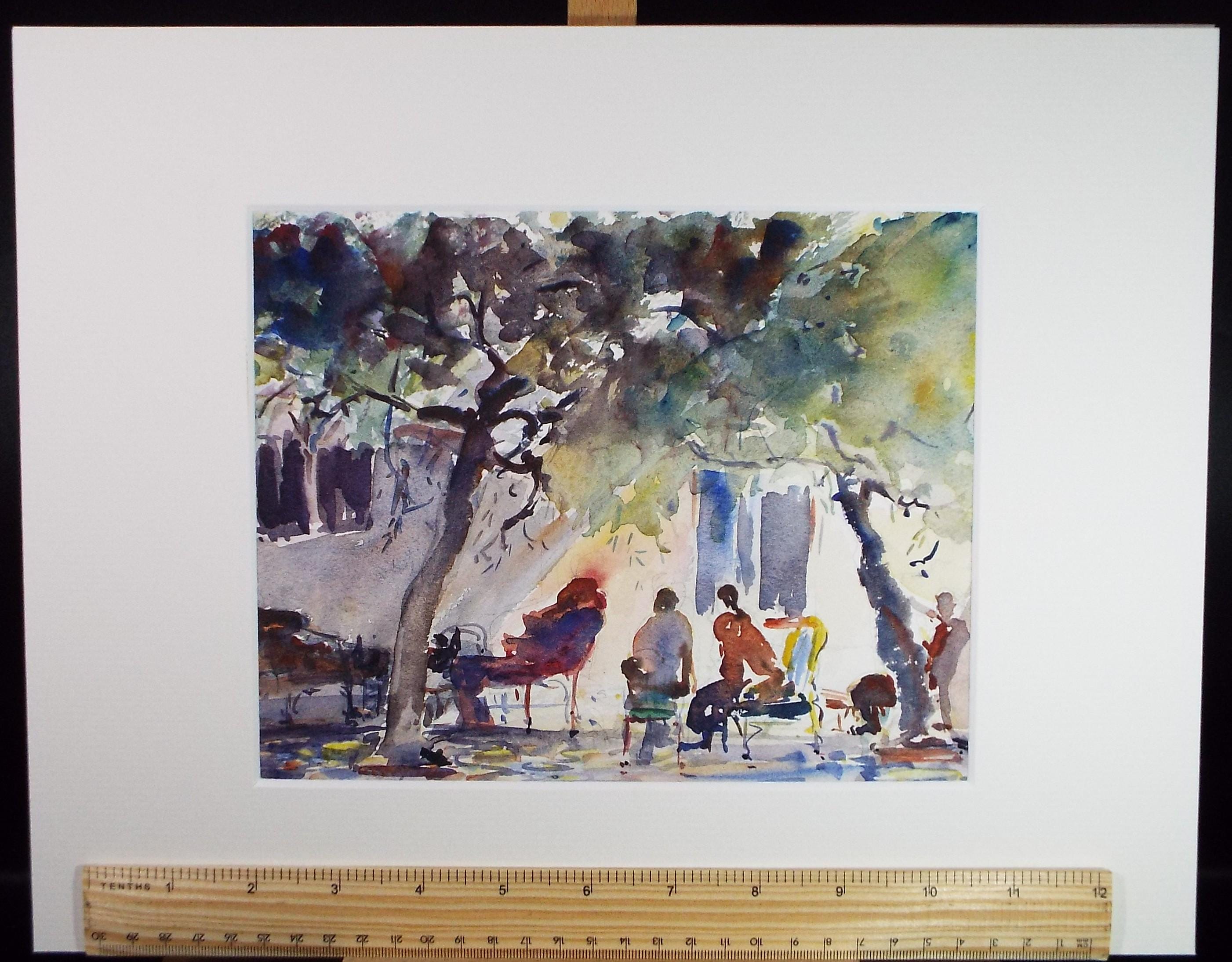 Original Watercolour, 'Figures outside a cafe' , Circa 1970's , Geoffrey Burrows (1934-2023)