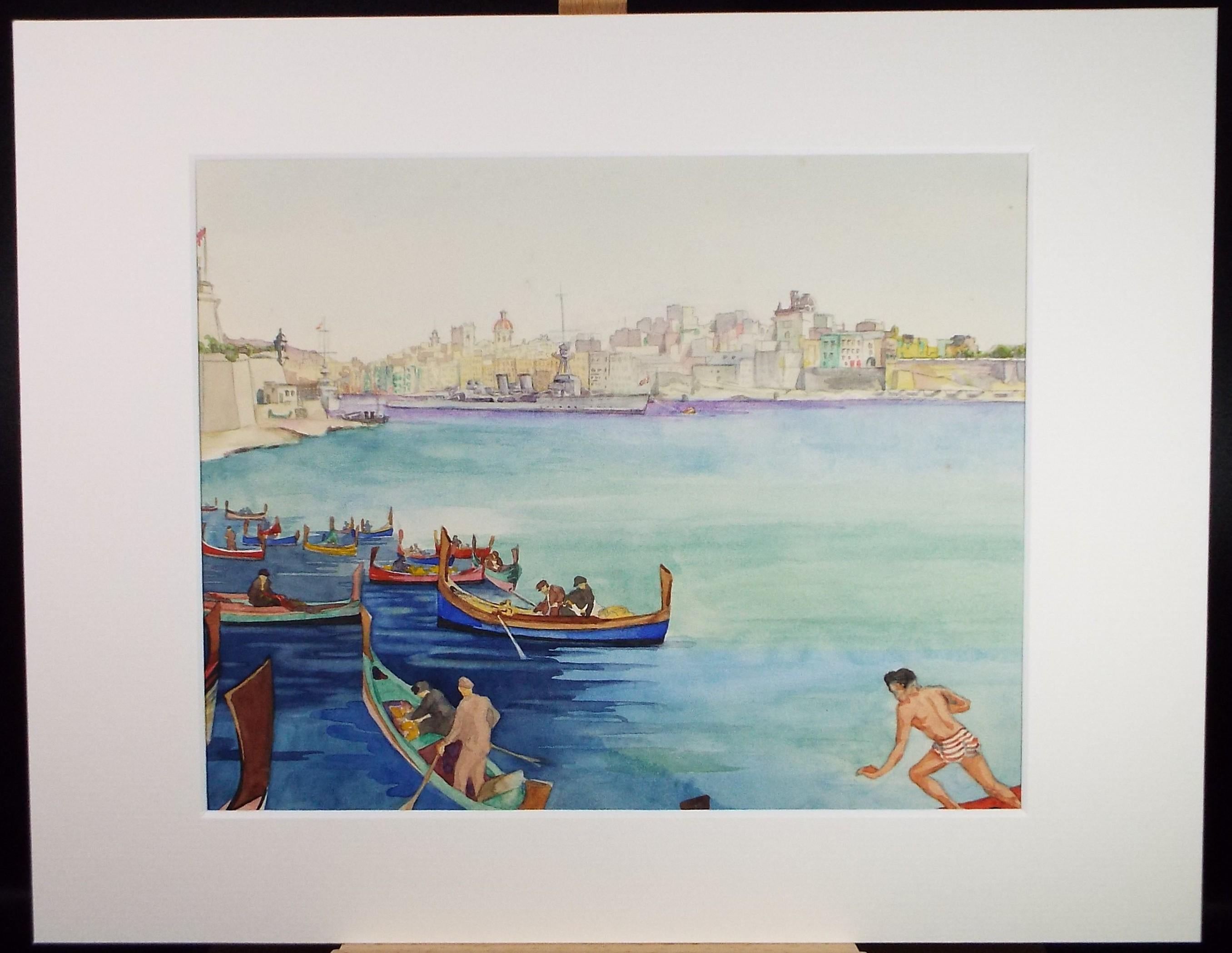 Original Watercolour, 'Malta', Circa 1950's, Ivy T. Attwell (1895-1985)