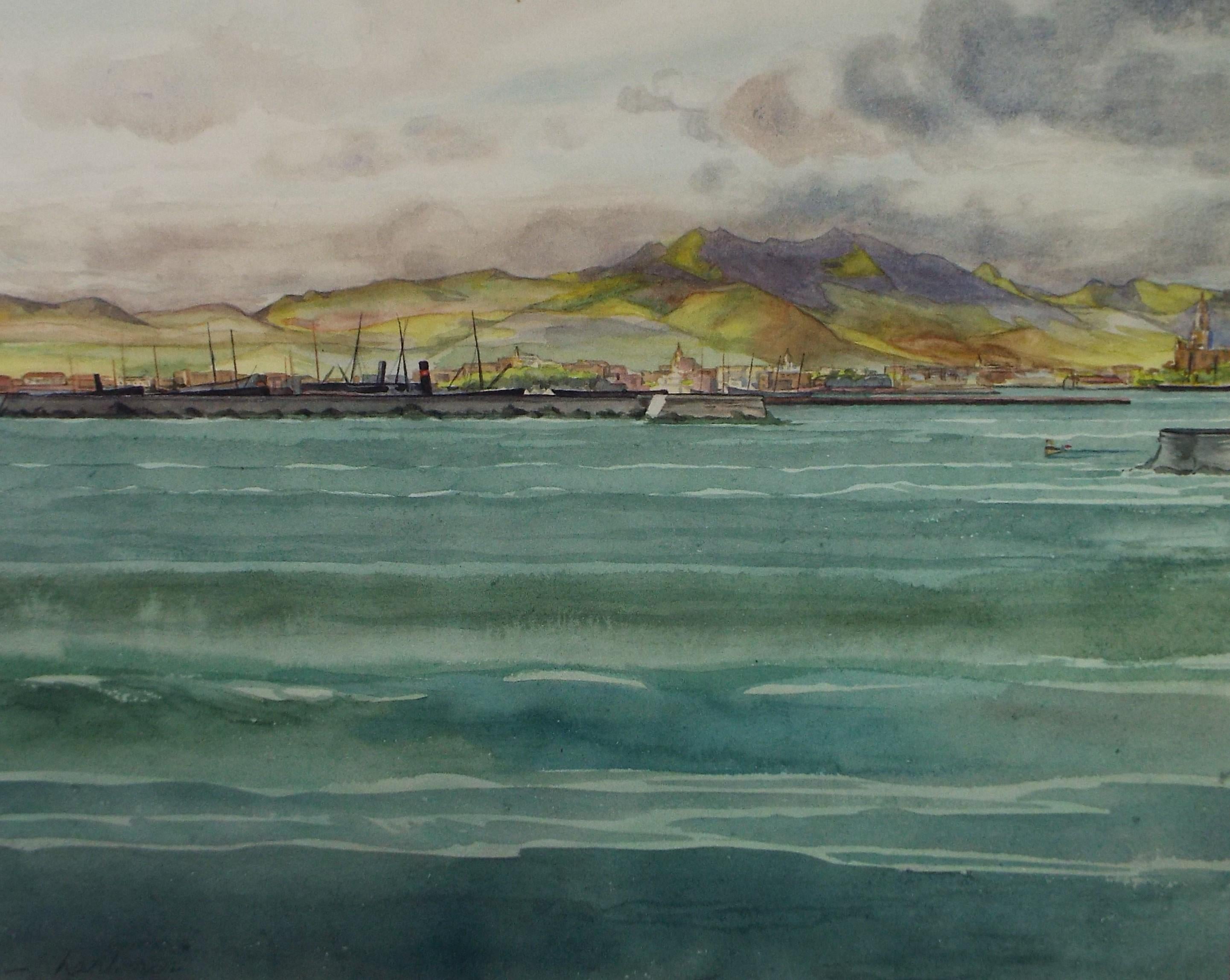 Original Watercolour, 'Malapa Harbour', Circa 1950's, Ivy T. Attwell (1895-1985)