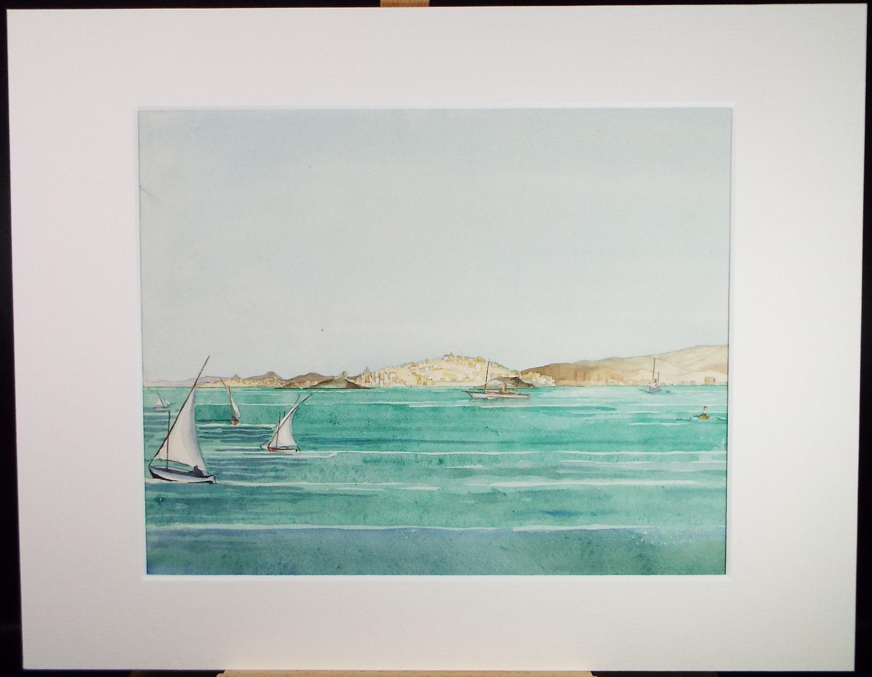 Original Watercolour, 'Phalerum Bay, Athens', Circa 1950's, Ivy T. Attwell (1895-1985)