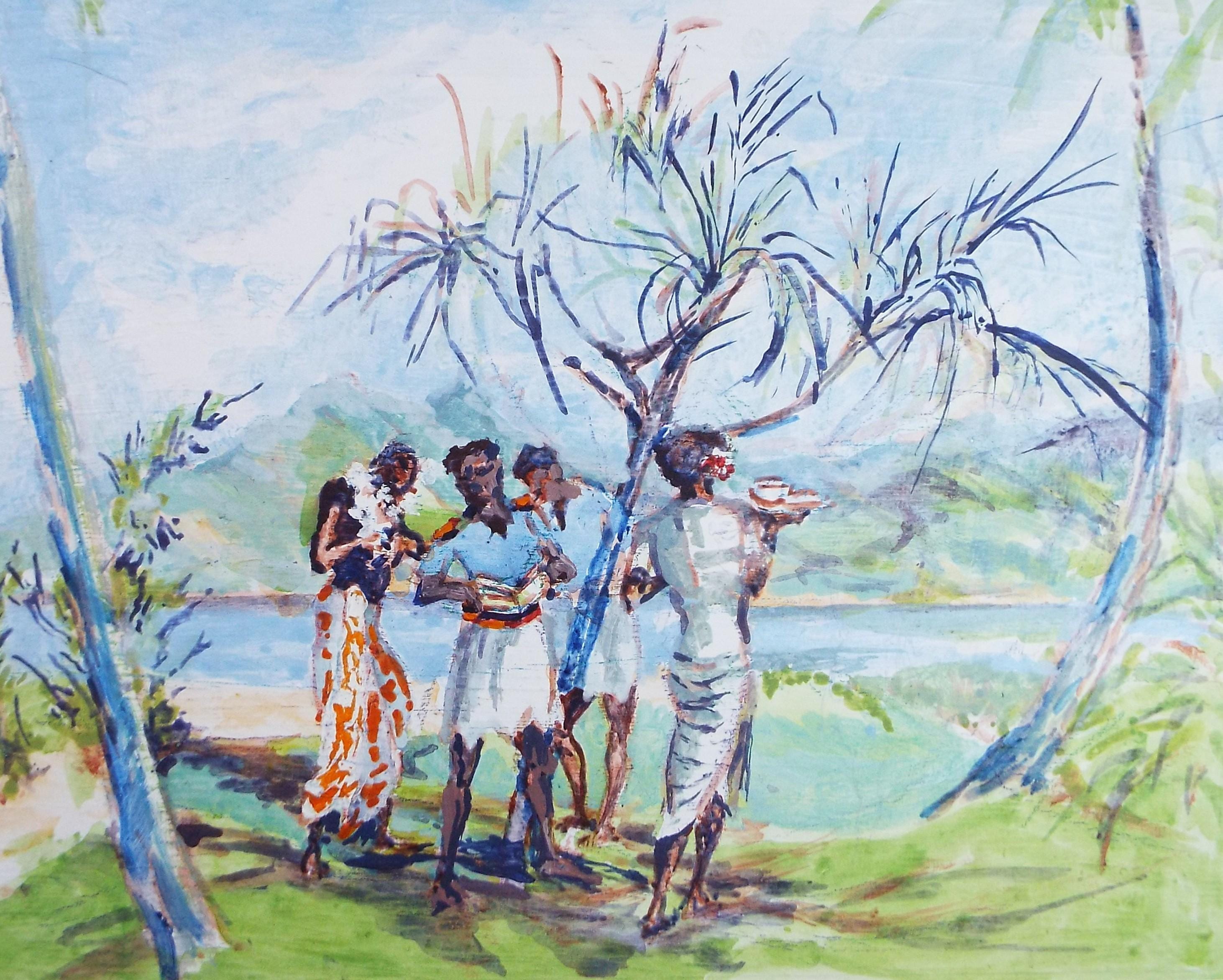 Original Watercolour and Gouache, 'African figures', Circa 1950's, Ivy T. Attwell (1895-1985)