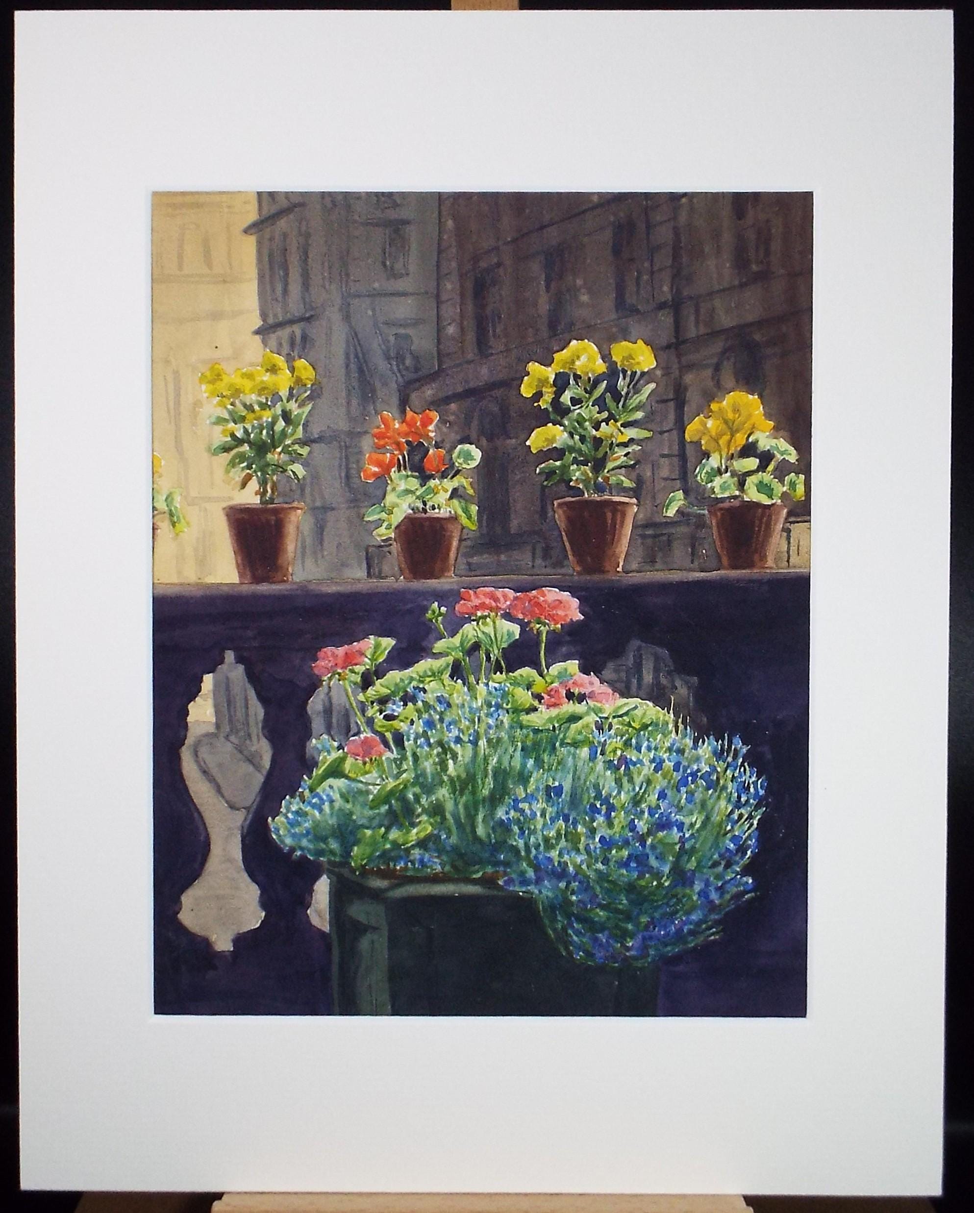 Original Watercolour, 'Vase on a Balcony', Circa 1950's
