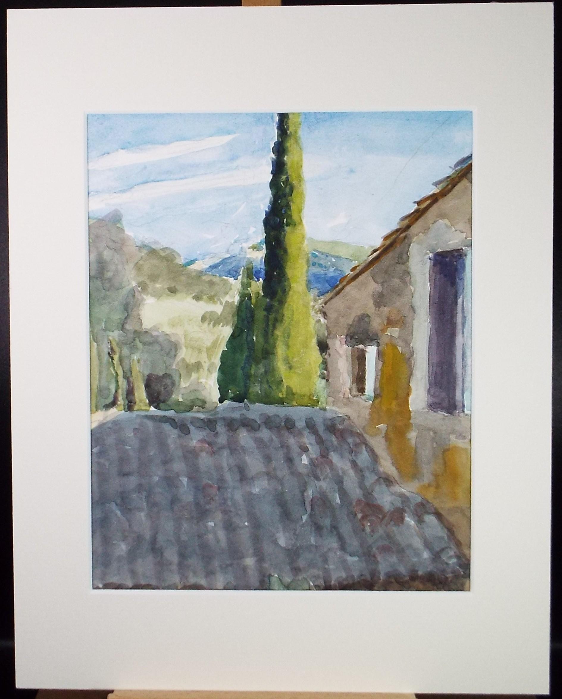 Original Watercolour on Paper, 'Tuscan Villa', circa 1990's, Pauline Plummer