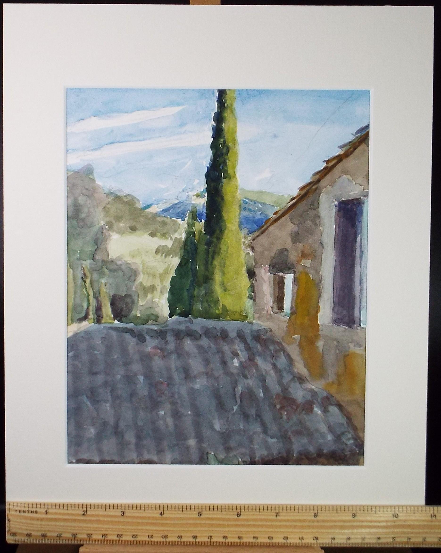 Original Watercolour on Paper, 'Tuscan Villa', circa 1990's, Pauline Plummer