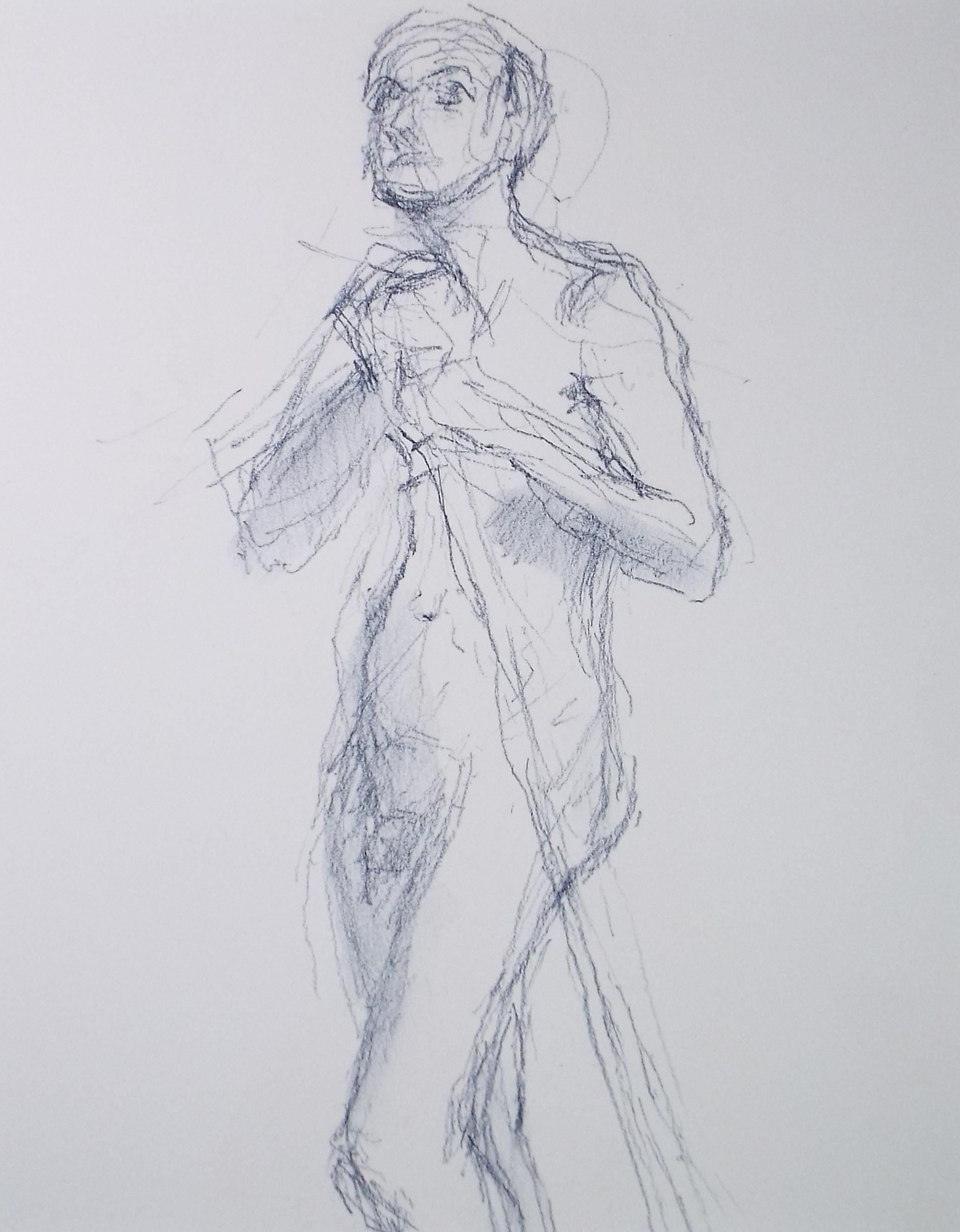 Original Pencil Sketch,'Standing figure', Circa 1990's, Pauline Plummer (b 1930)