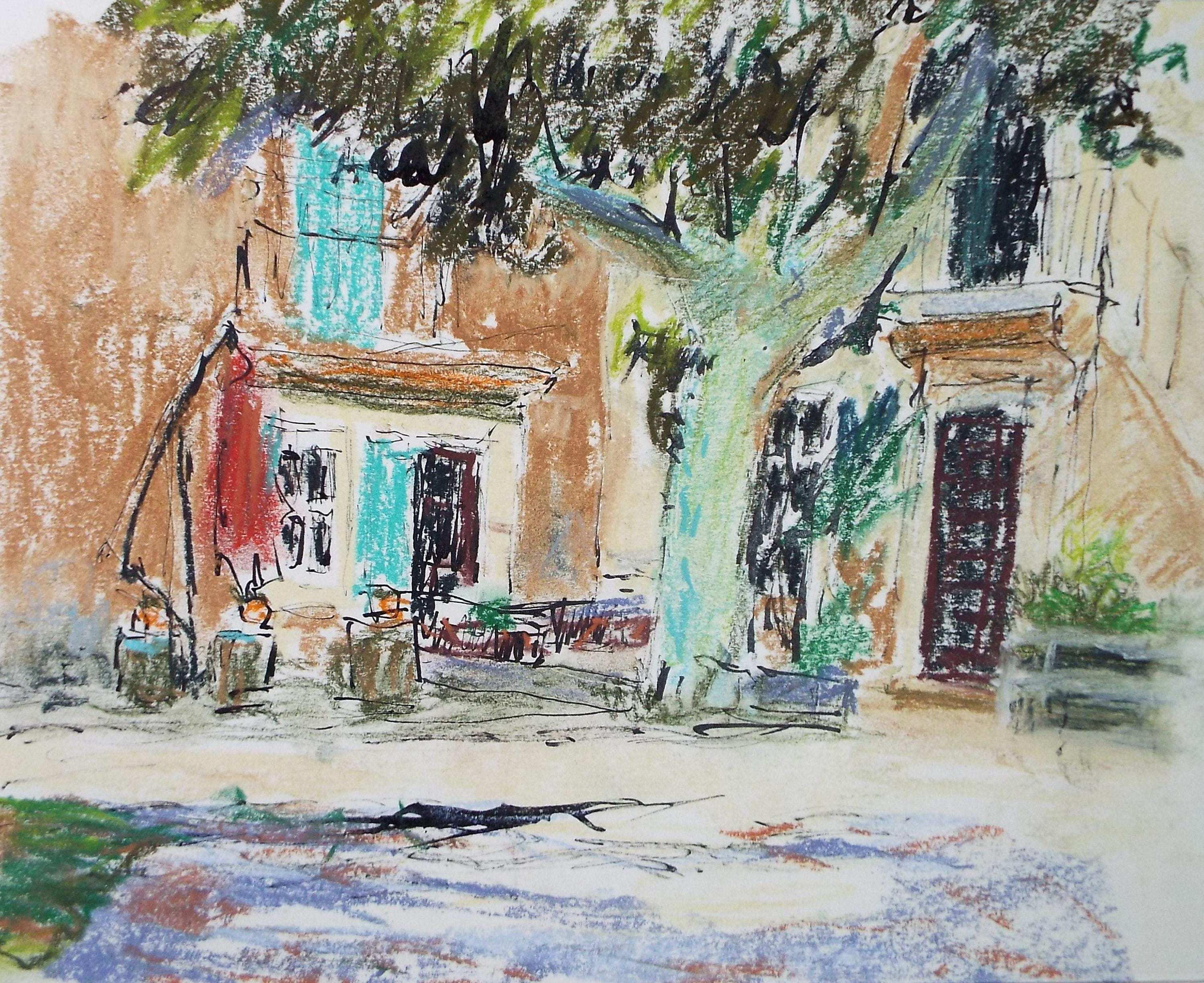 Original Pastel drawing, 'French townhouse', circa 1990's, Pauline Plummer