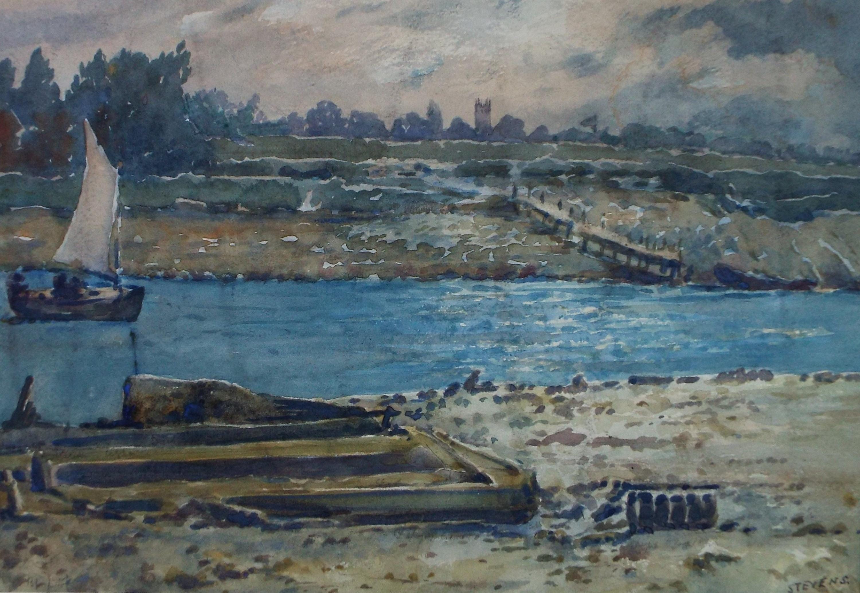 Original Watercolour, 'River Blythe, Southwold', Henry Potter Stevens (1875-1965) Date 1954