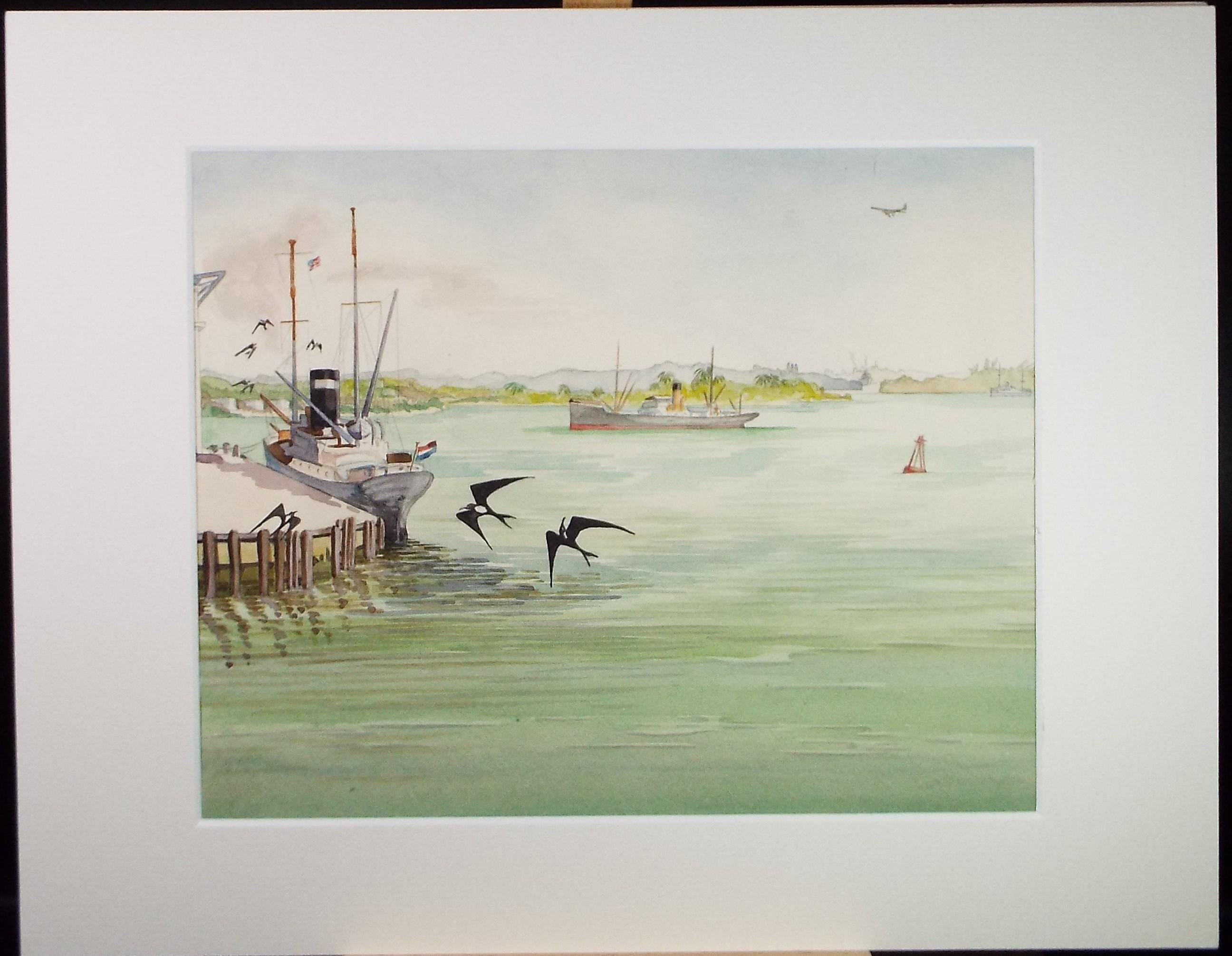 Original Watercolour, 'African Port', Circa 1950's, Ivy T. Attwell (1895-1985)