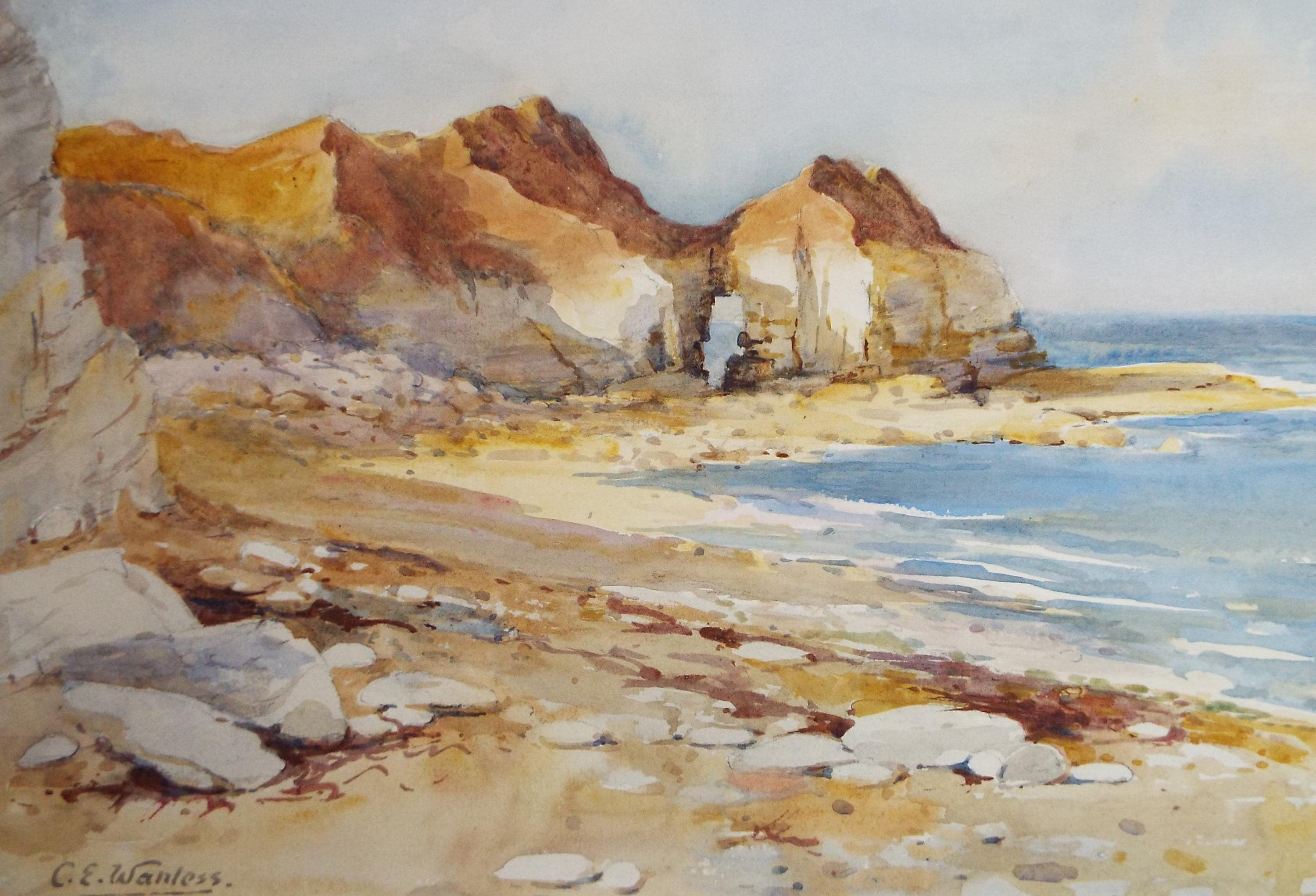 Original Watercolour, 'Coastal Cliffs', Charles Edward Wanless (c1875-1938), circa 1920's