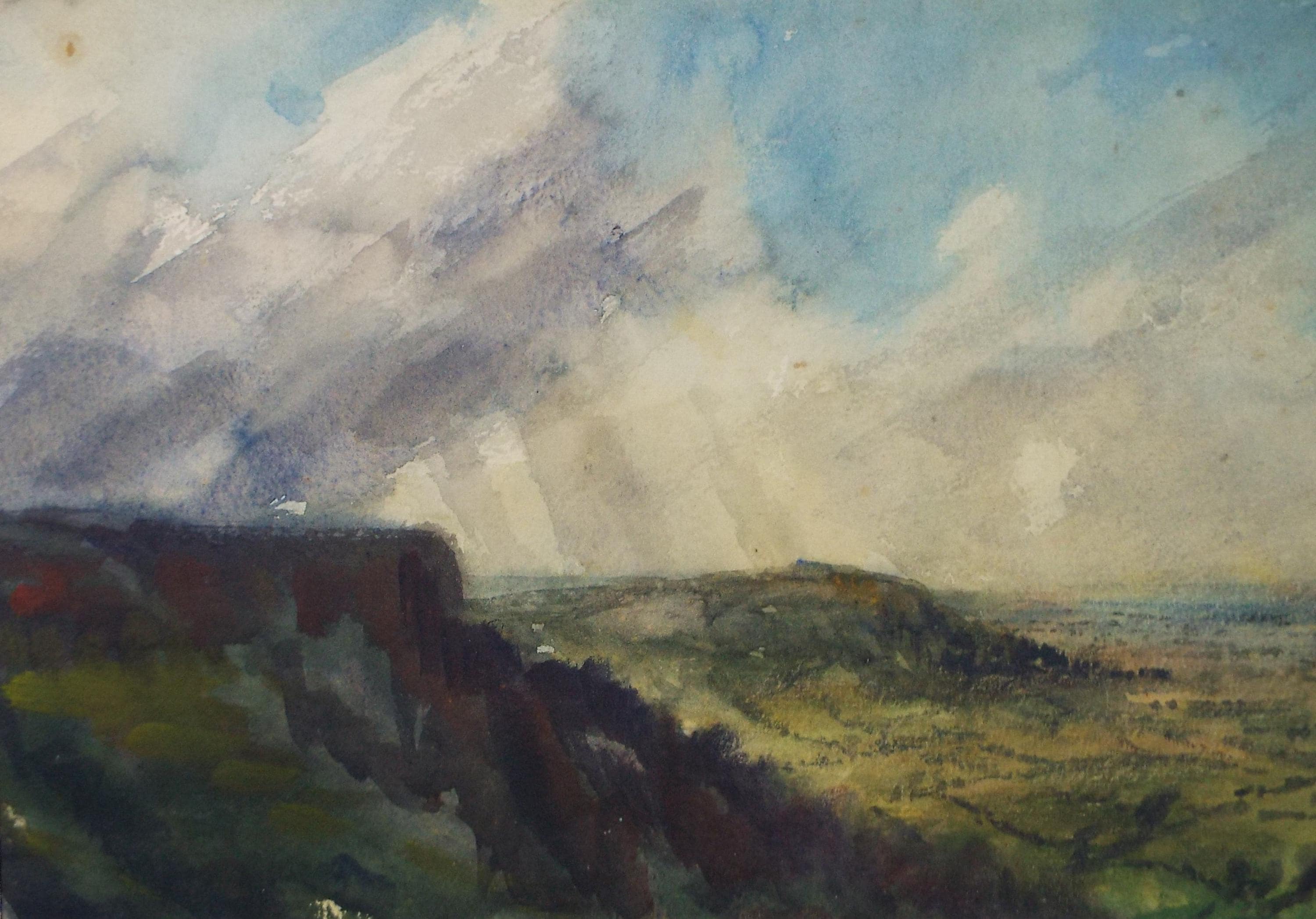 Watercolour, 'View from a hill', unknown artist, circa 1900