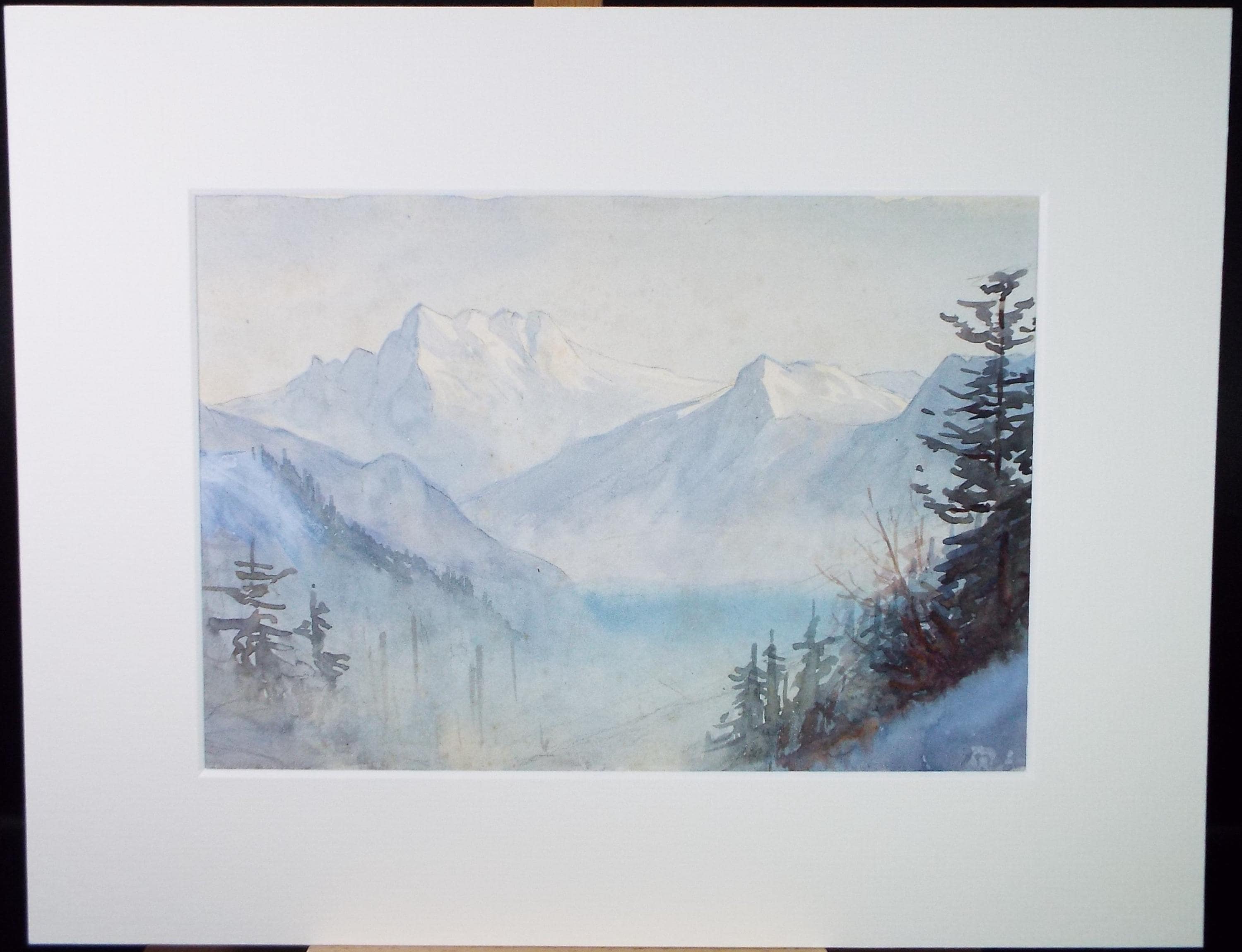 Original Watercolour, 'Alpine Peaks', unknown artist, circa 1900